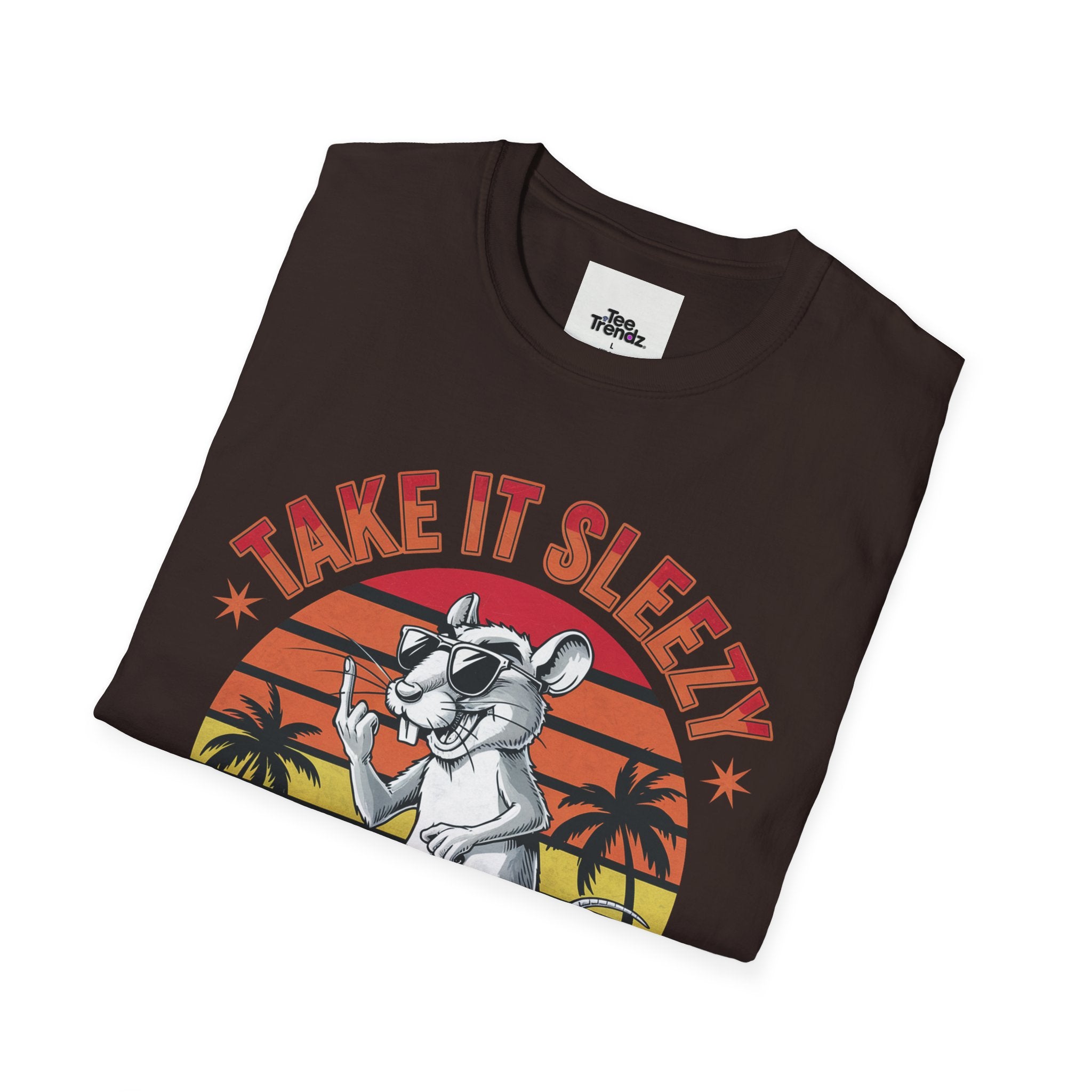 Take It Sleazy Skateboard Rat T-Shirt — Retro Sunset Beach Graphic Tee