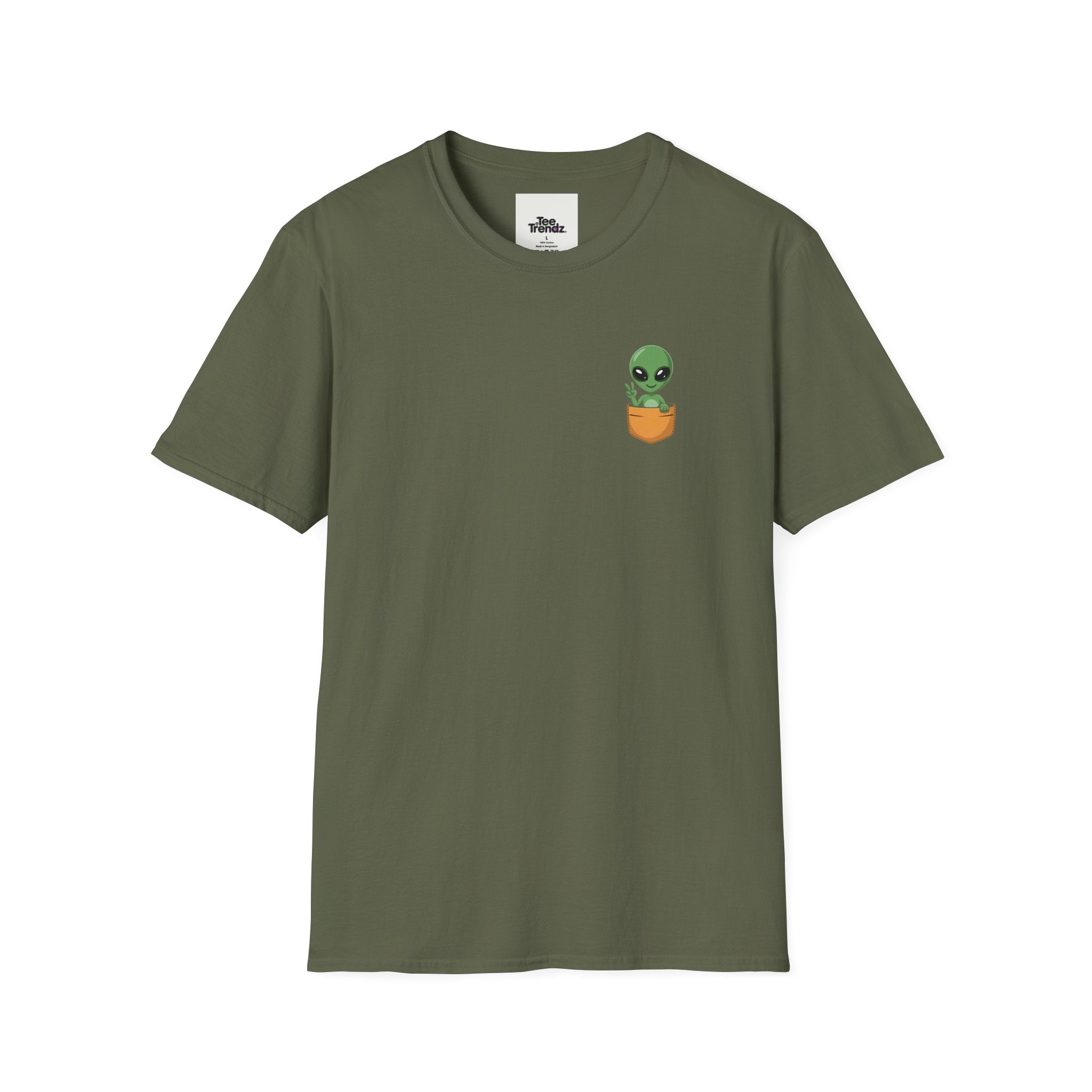 Alien Pocket T-Shirt — Cute Green Alien in Pocket Graphic Tee