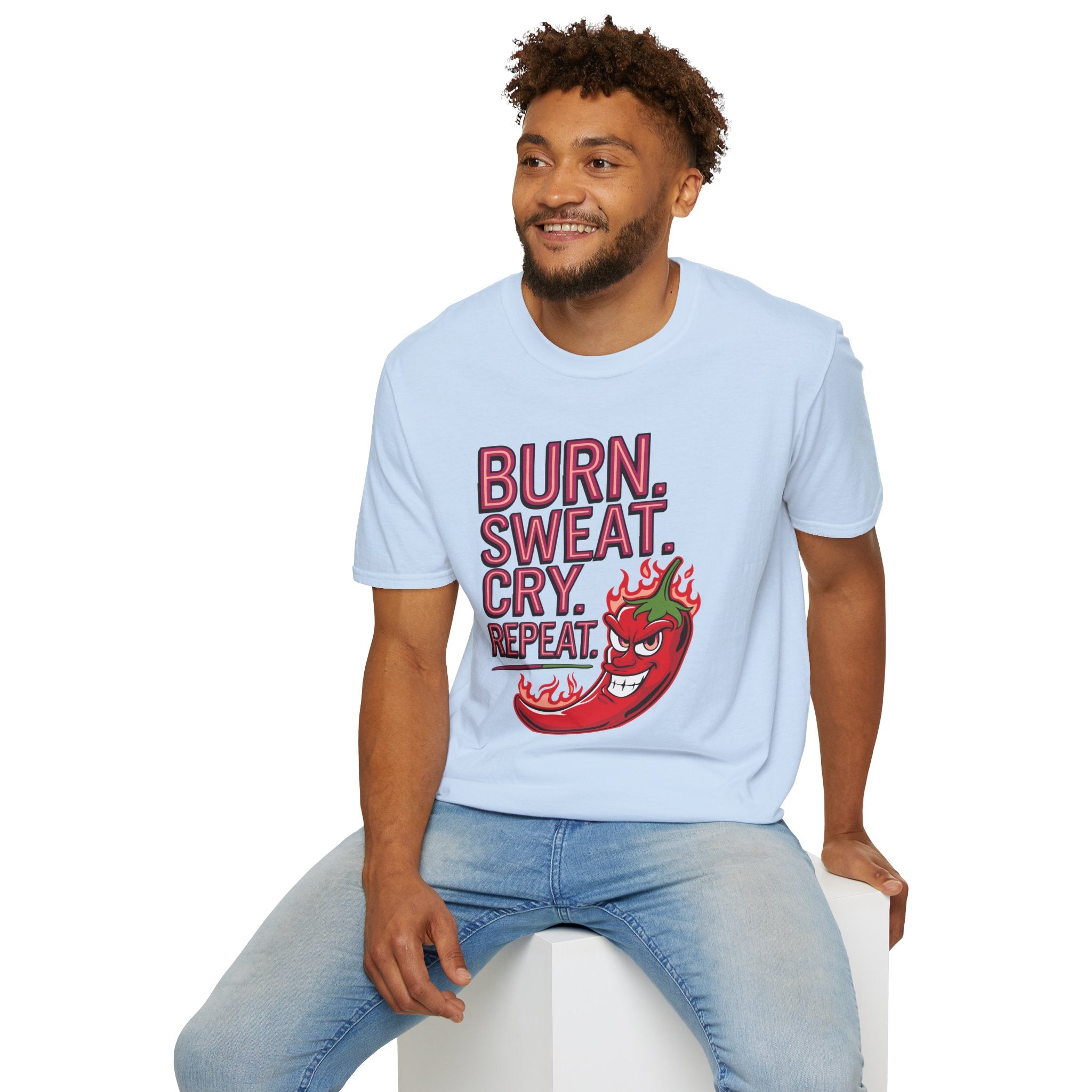 Burn. Sweat. Cry. Repeat. T-Shirt — Spicy Fitness Motivation Tee