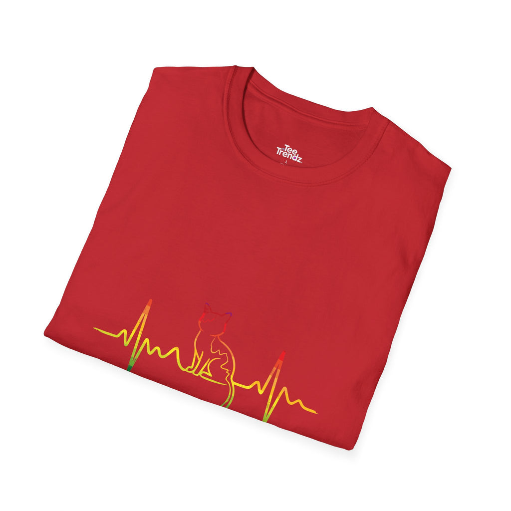 Cat Heartbeat T-Shirt — Rasta Outline Cat EKG Tee
