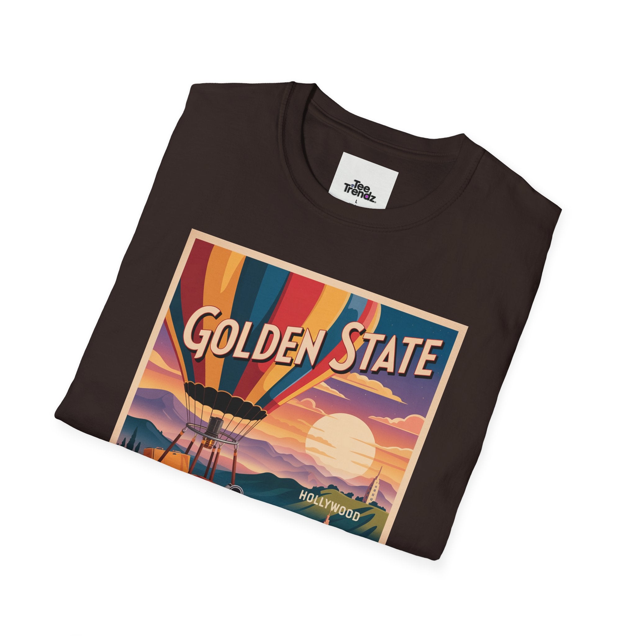 Golden State Hot Air Balloon T-Shirt — Vintage Travel Poster Tee