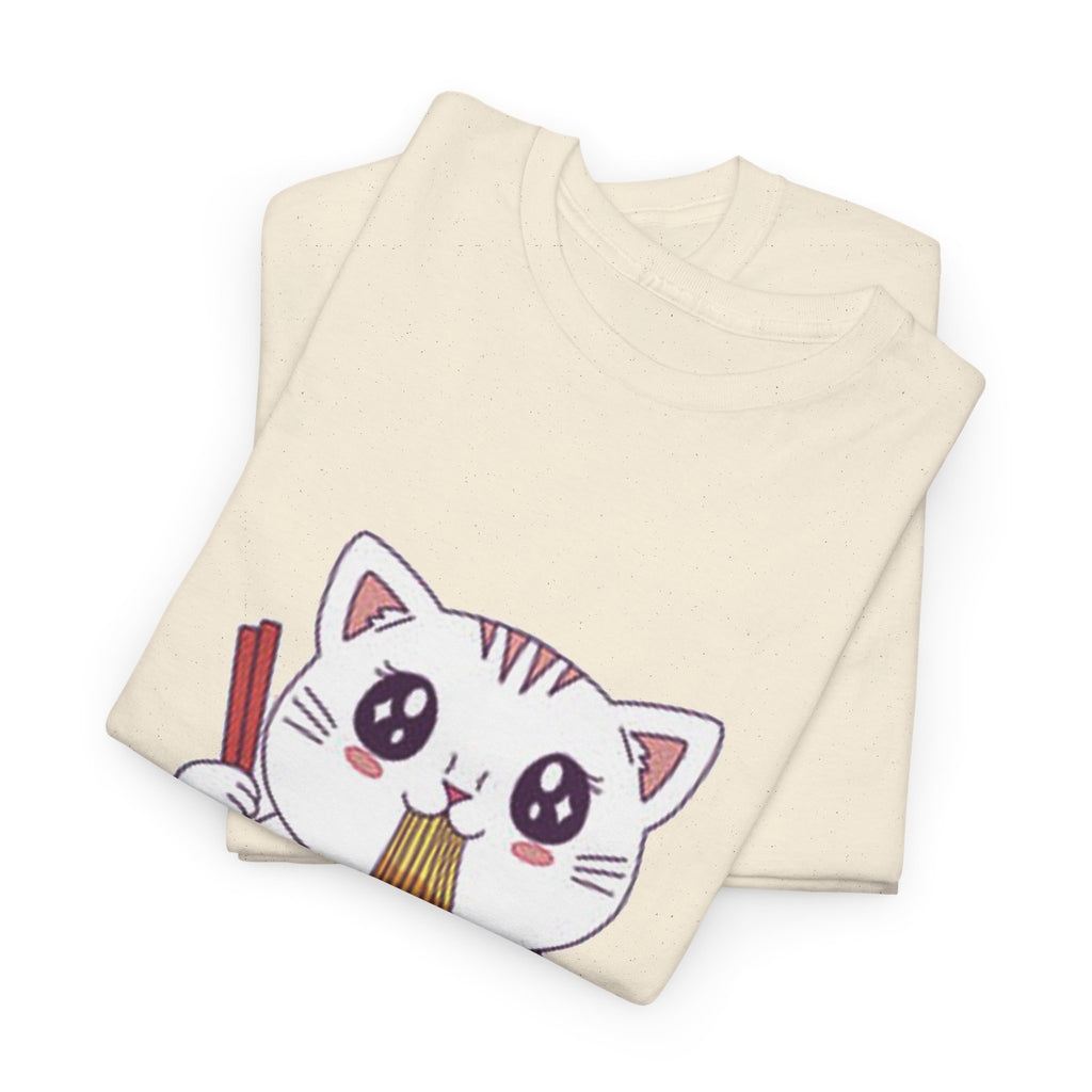 Cute Cat Ramen Tee – Kawaii Kitty Eating Noodles Graphic Shirt
