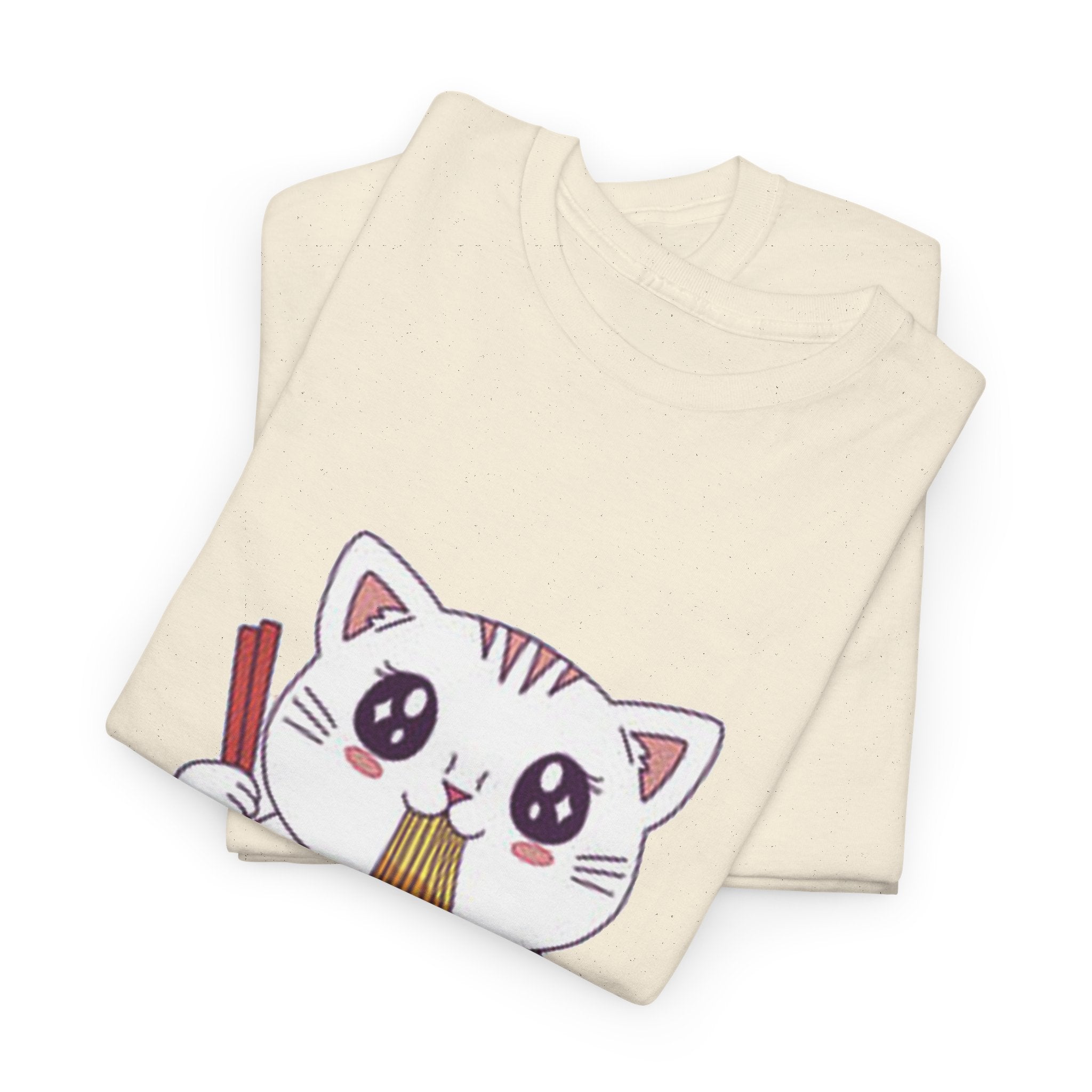 Cute Cat Ramen Tee – Kawaii Kitty Eating Noodles Graphic Shirt