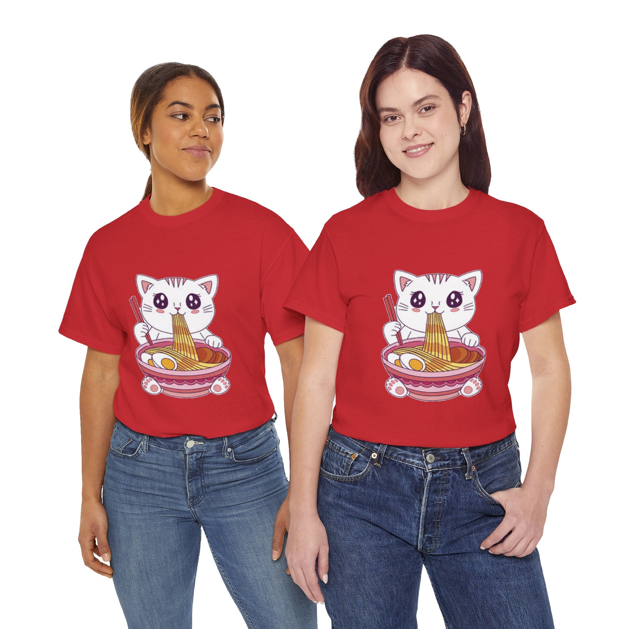 Cute Cat Ramen Tee – Kawaii Kitty Eating Noodles Graphic Shirt