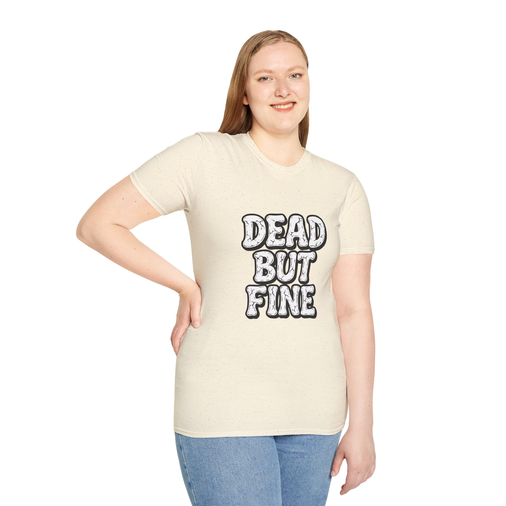 T-Shirt — "Dead But Fine" Gothic Bubble Letter Tee