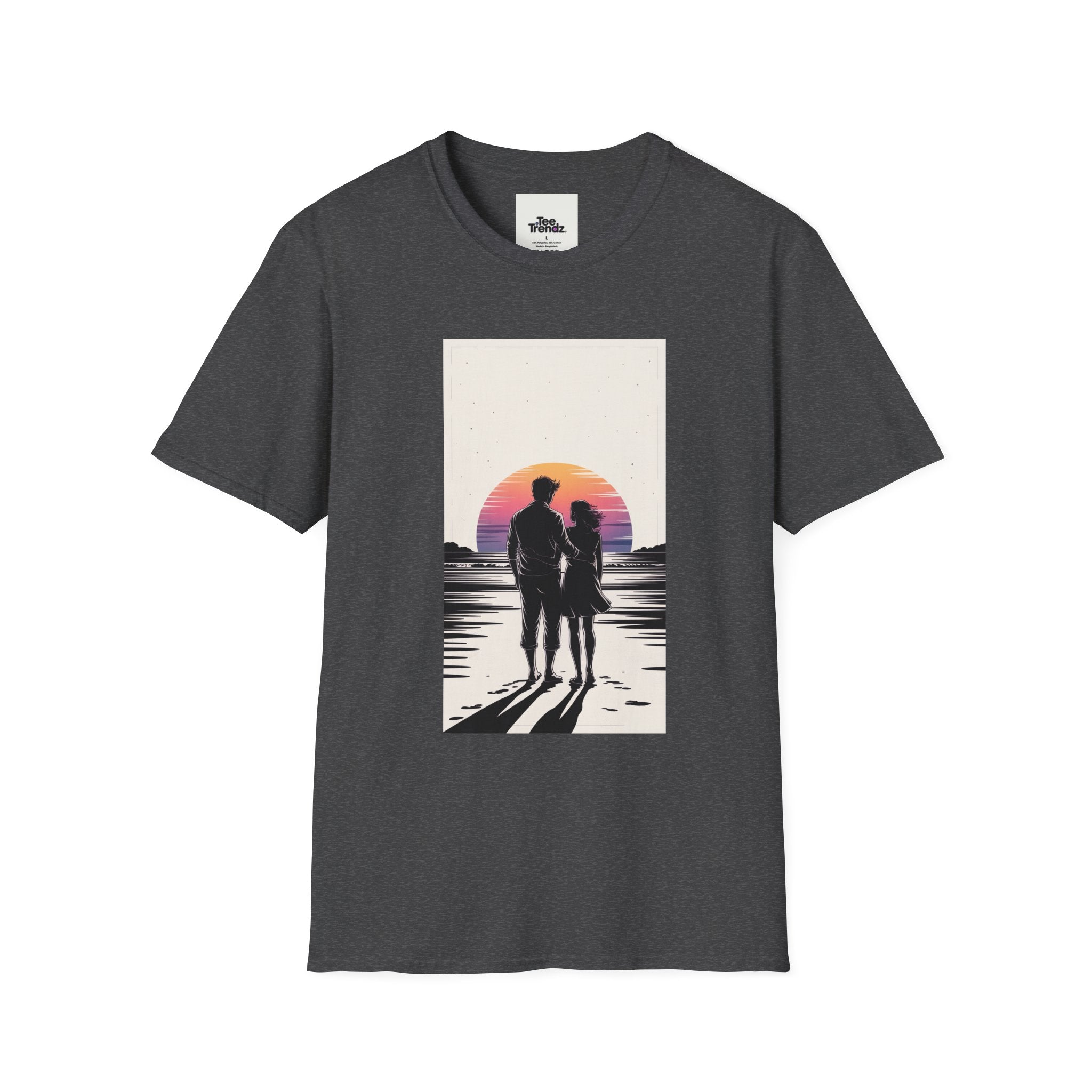 Couple Silhouette Beach T-Shirt — Sunset Romantic Graphic Tee