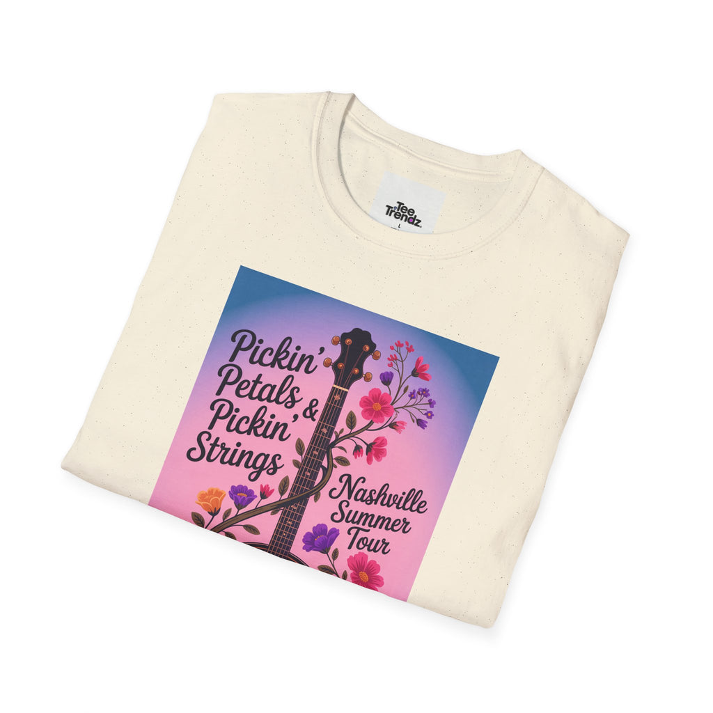Banjo Floral Tee — "Pickin' Petals, Pickin' Strings" Nashville Summer Vibes