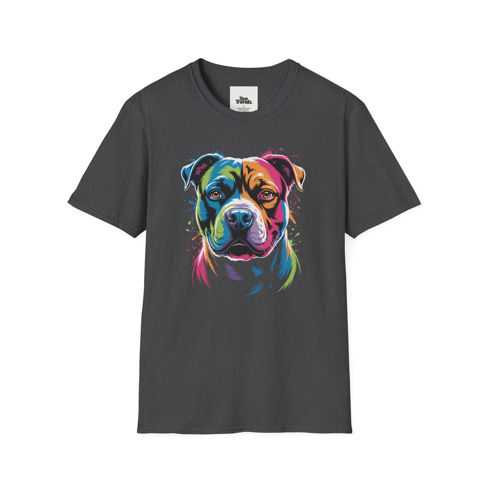 Colorful Pitbull Portrait T-Shirt — Vibrant Dog Art Tee