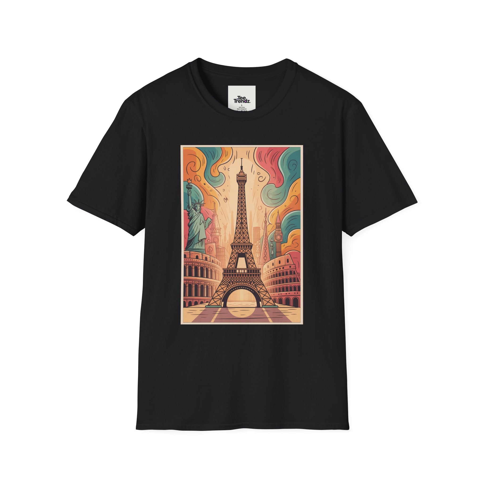 Eiffel Tower Retro Art T-Shirt — Vintage Paris Skyline Tee