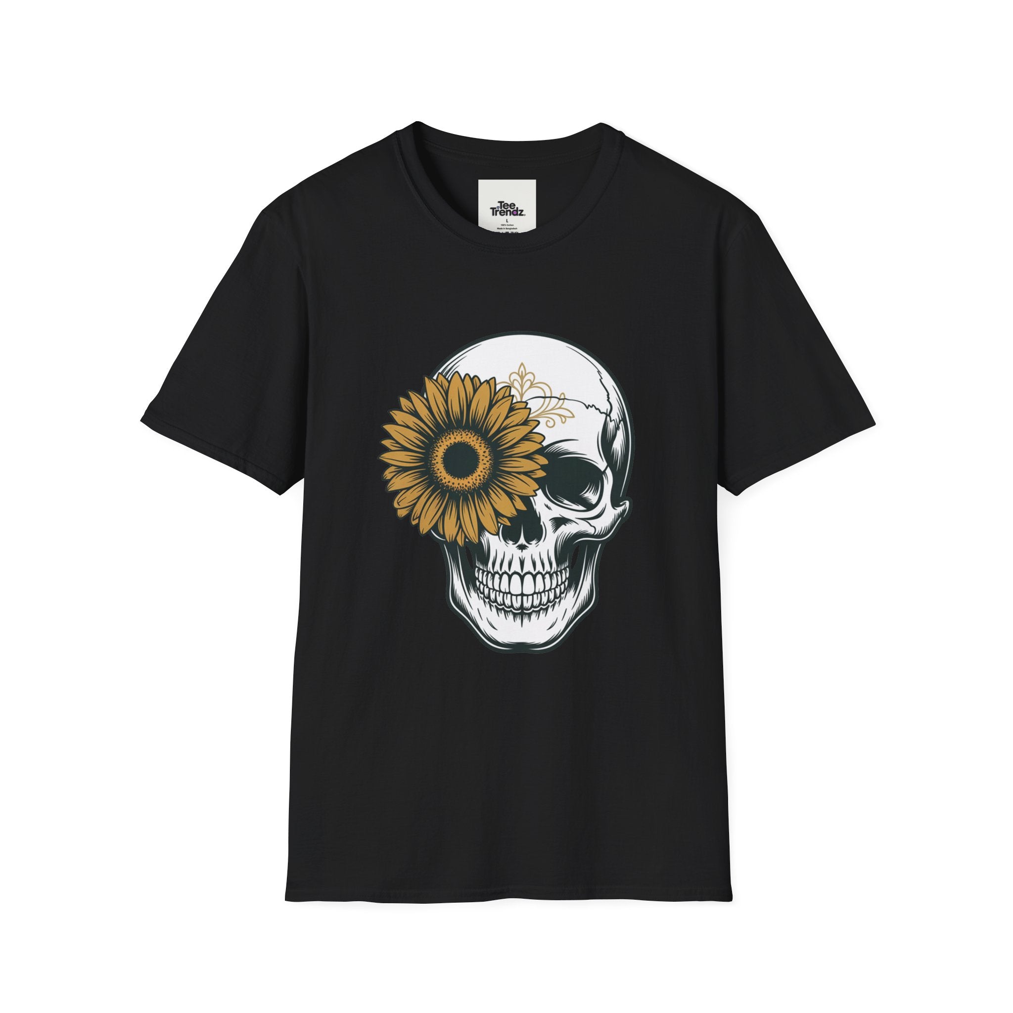 Skull with Sunflower Graphic T-Shirt
