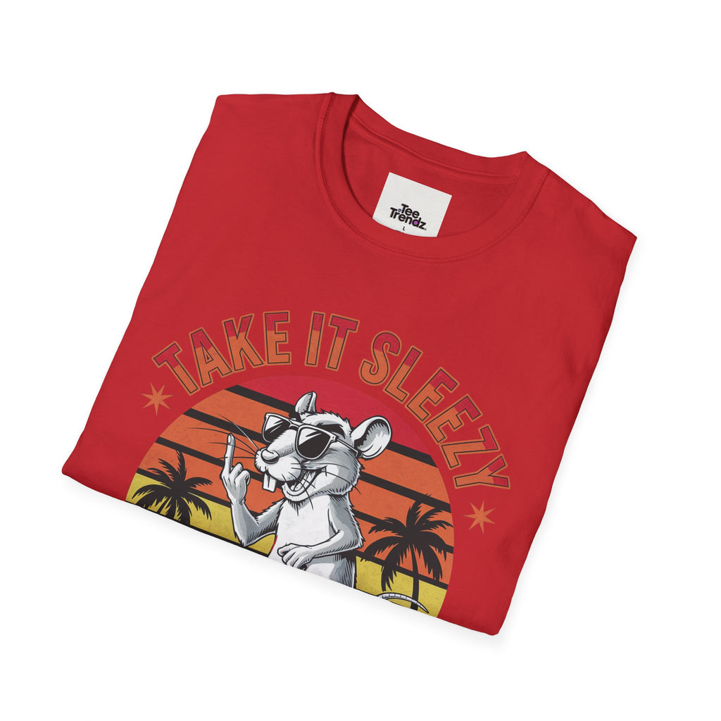 Take It Sleazy Skateboard Rat T-Shirt — Retro Sunset Beach Graphic Tee