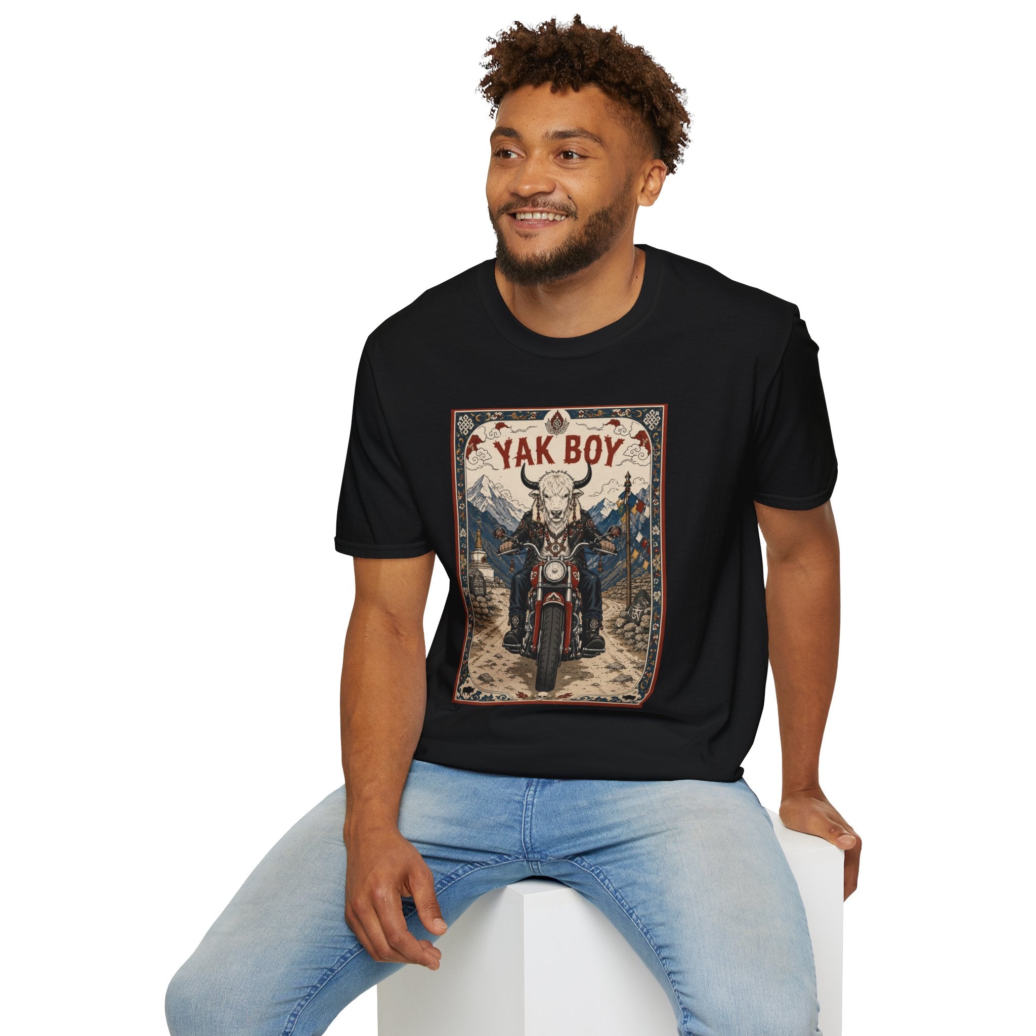 Yak Boy Motorcycle Graphic T‑Shirt — Vintage Mountain Biker Tee
