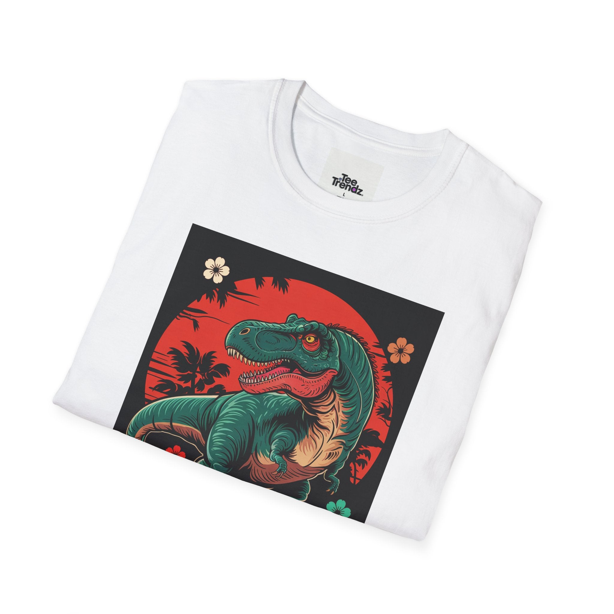 Dinosaur Retro Sunset T-Shirt — Japanese Kanji Dino Graphic