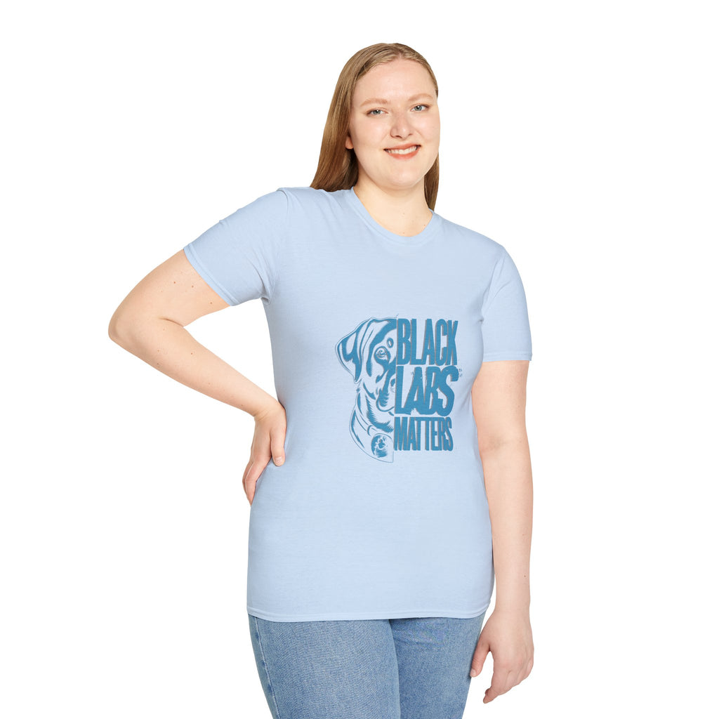 Black Labs Matter T‑Shirt — Blue Graphic Labrador Rescue Tee
