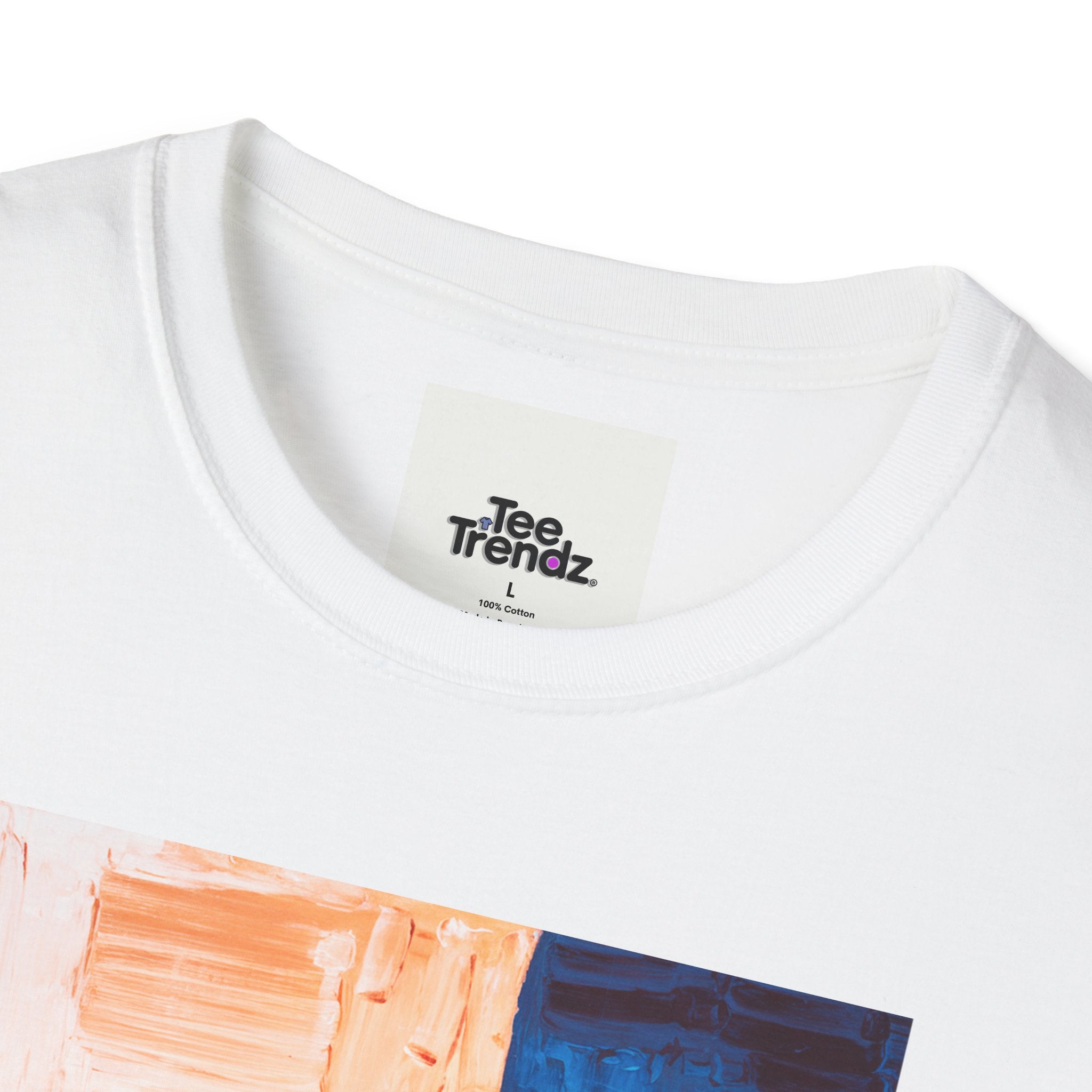 Abstract Color Block T-Shirt — Blue & Peach Modern Art Tee