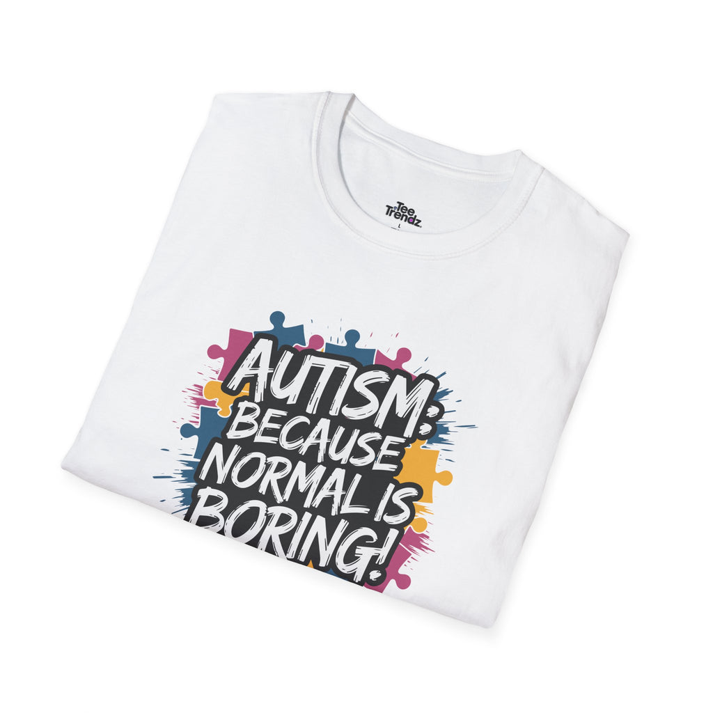 Autism Because Normal Is Boring T-Shirt — Colorful Puzzle Piece Awareness Tee