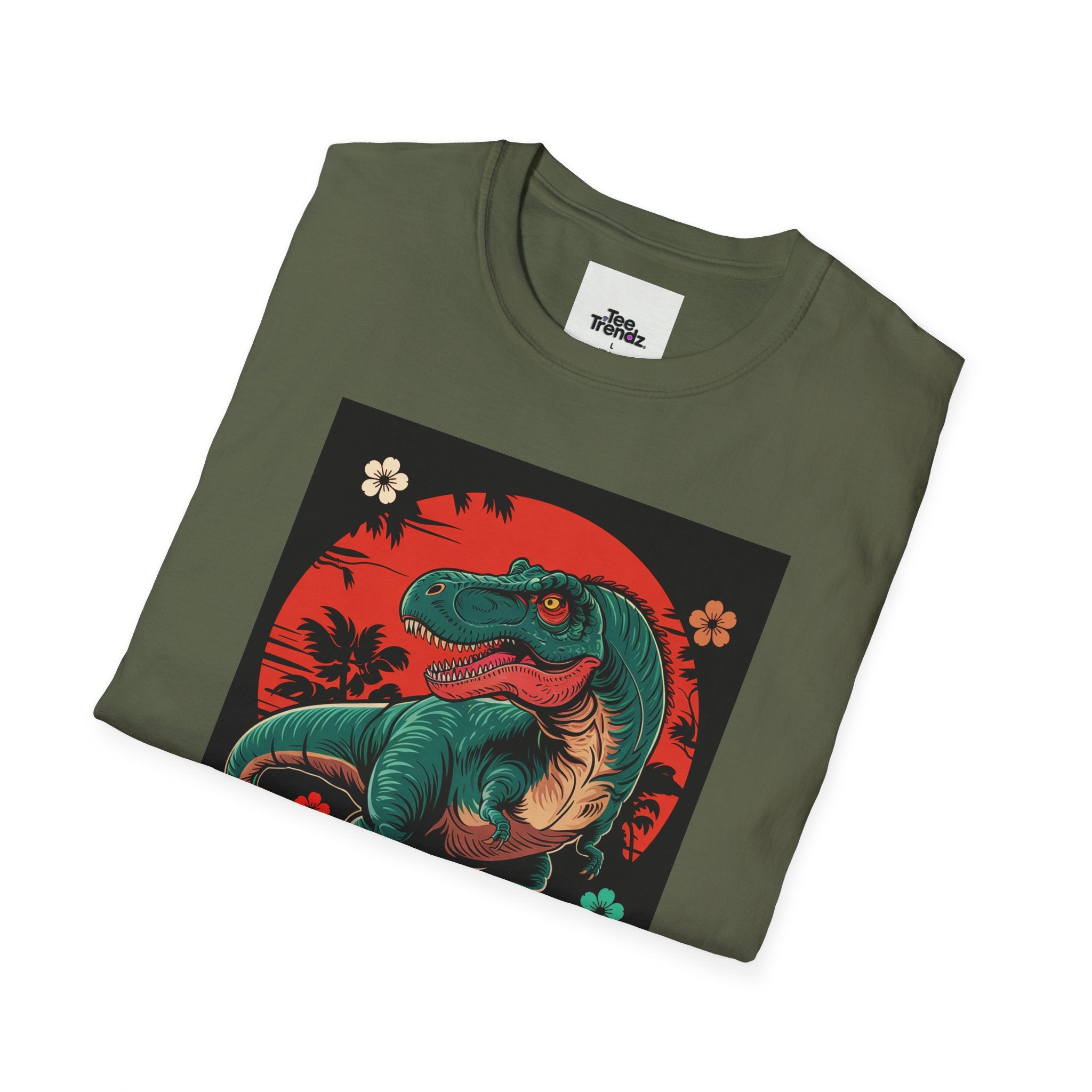 Dinosaur Retro Sunset T-Shirt — Japanese Kanji Dino Graphic