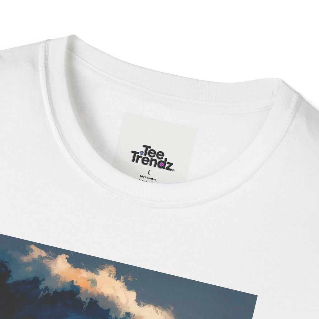 T-Shirt - Retro Beach Surf Scene with Giant Wave and Relaxing Skeleton (Vintage Coastal Vibe)