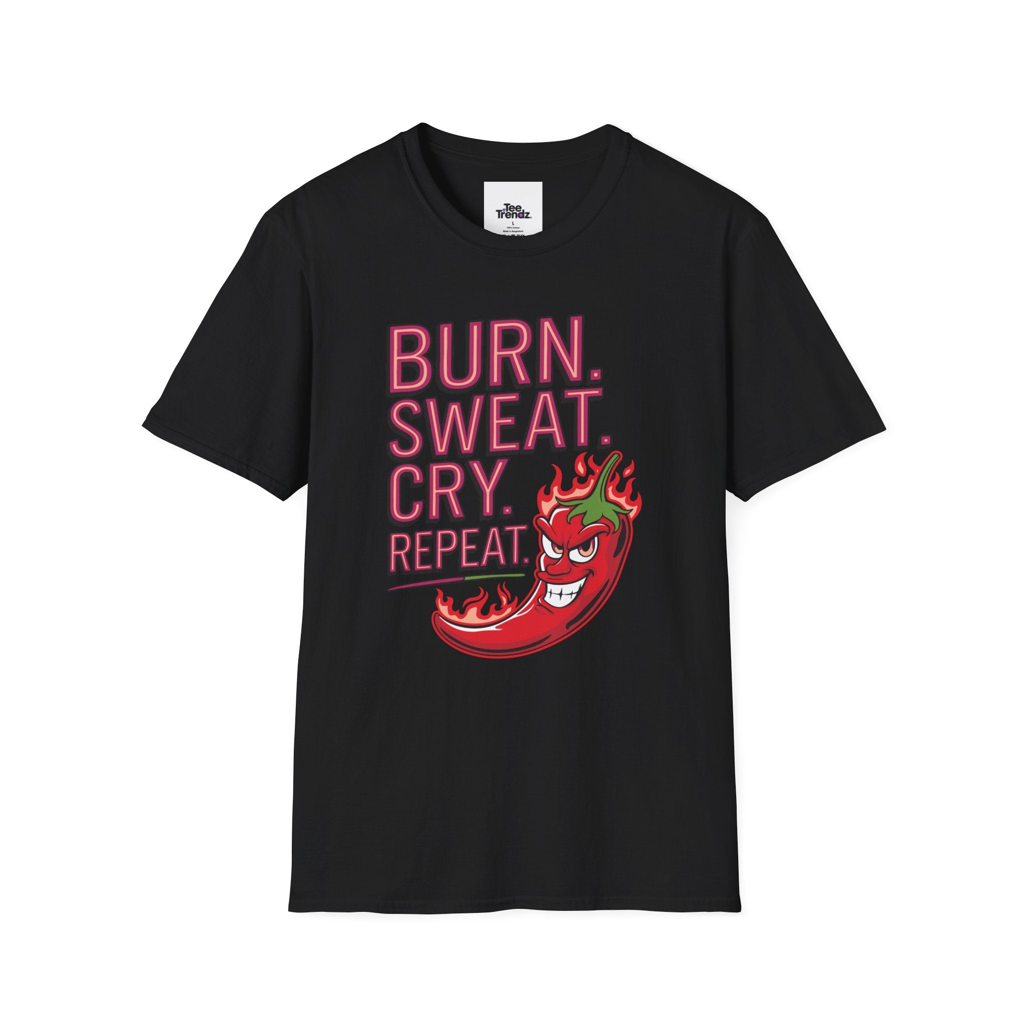 Burn. Sweat. Cry. Repeat. T-Shirt — Spicy Fitness Motivation Tee