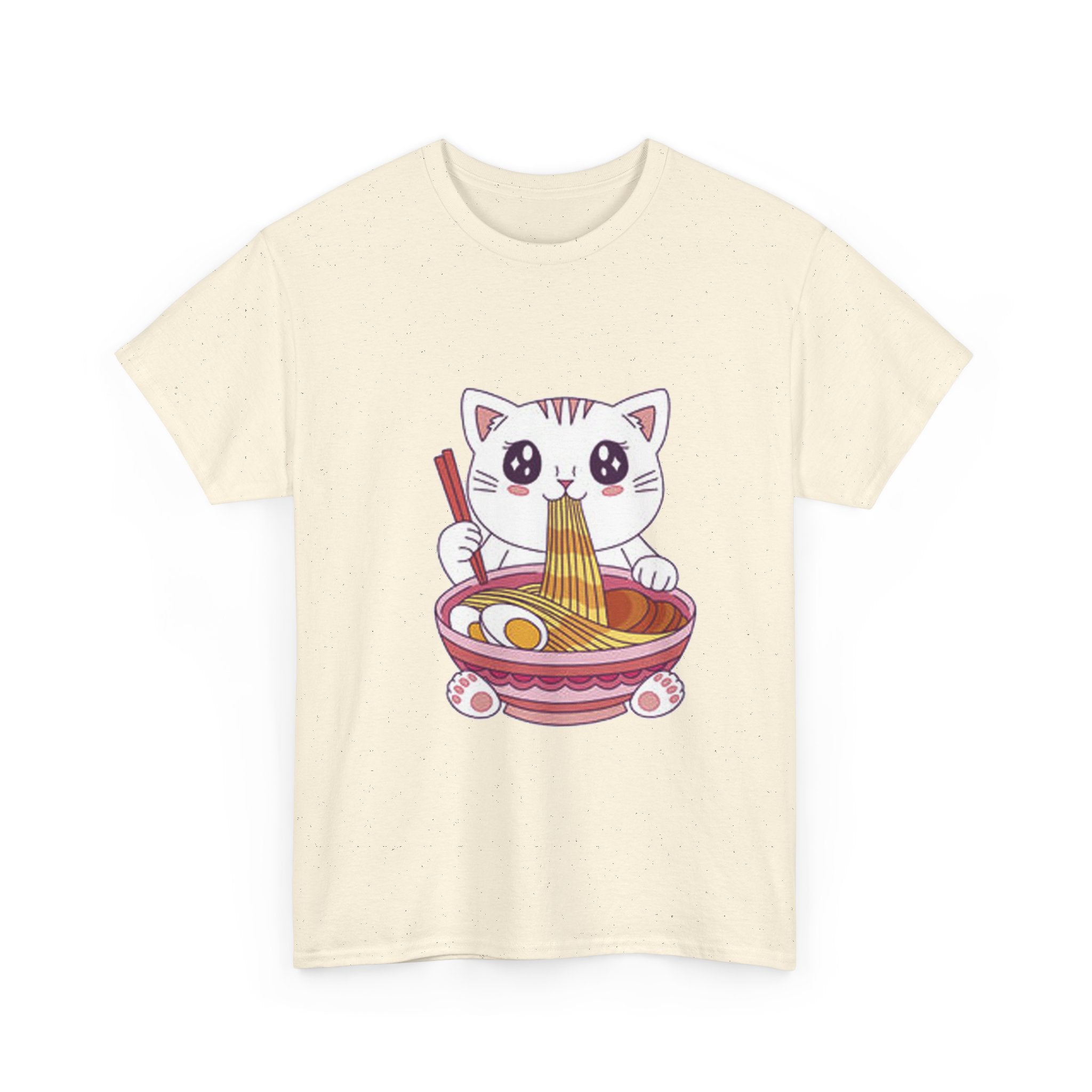 Cute Cat Ramen Tee – Kawaii Kitty Eating Noodles Graphic Shirt
