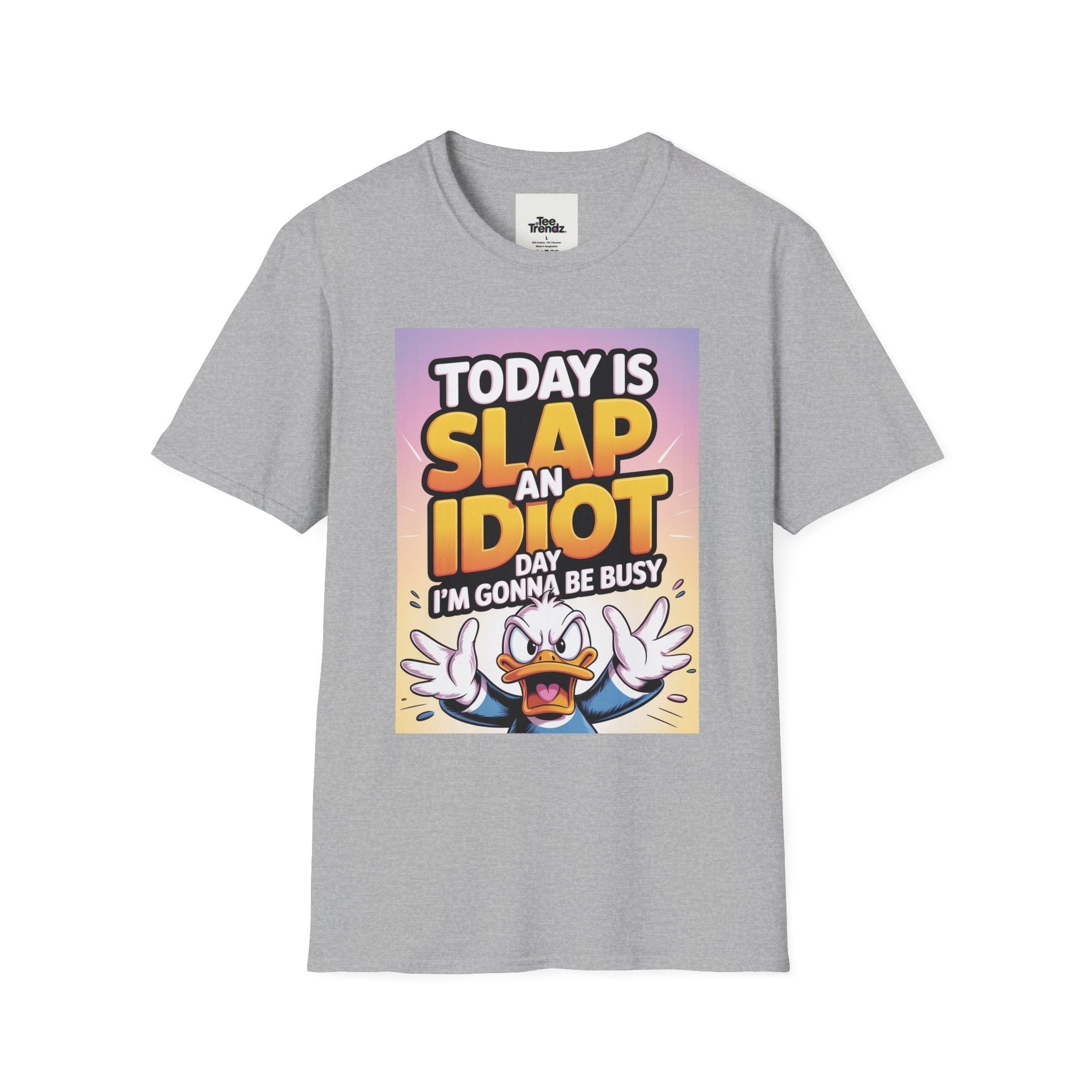 Funny Graphic T-Shirt – "Today Is Slap An Idiot Day" Cartoon Duck Tee