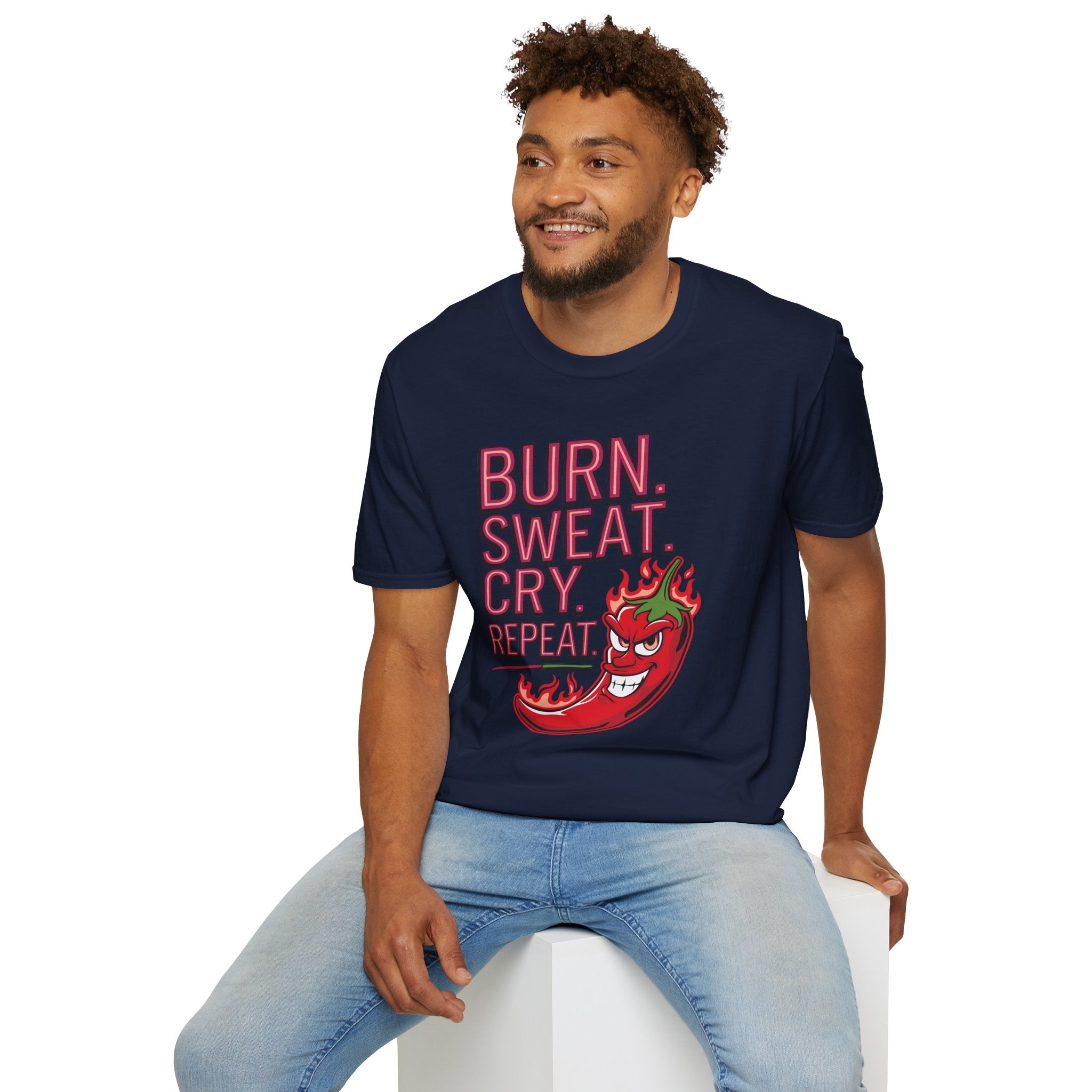 Burn. Sweat. Cry. Repeat. T-Shirt — Spicy Fitness Motivation Tee