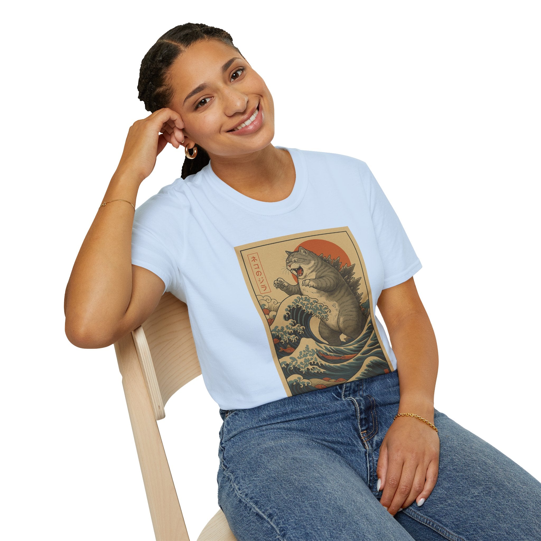 Katana Wave Cat T-Shirt — Vintage Japanese Wave Art Tee