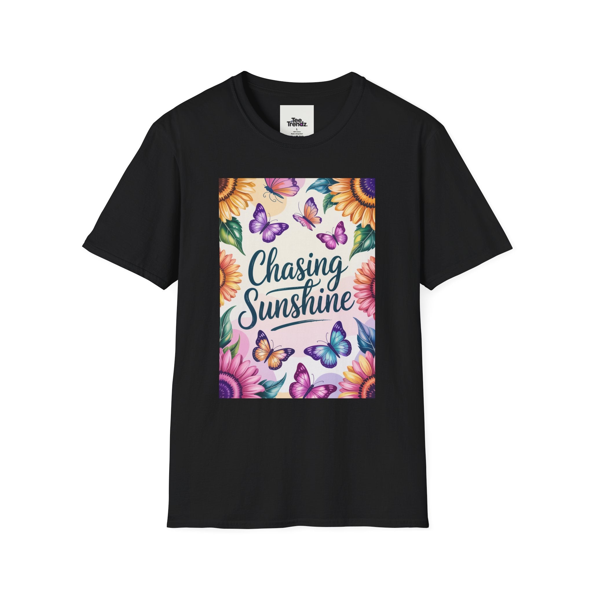 Chasing Sunshine T-Shirt — Floral Sunflower & Butterfly Graphic Tee