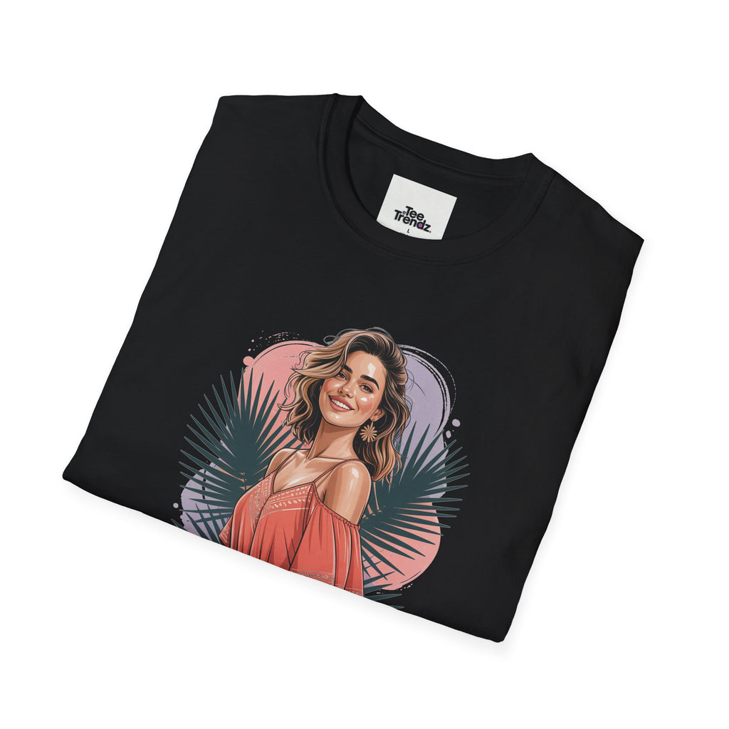 Personalized Portrait T‑Shirt — Custom Name "Cierra Ortega" Tropical Palm Graphic