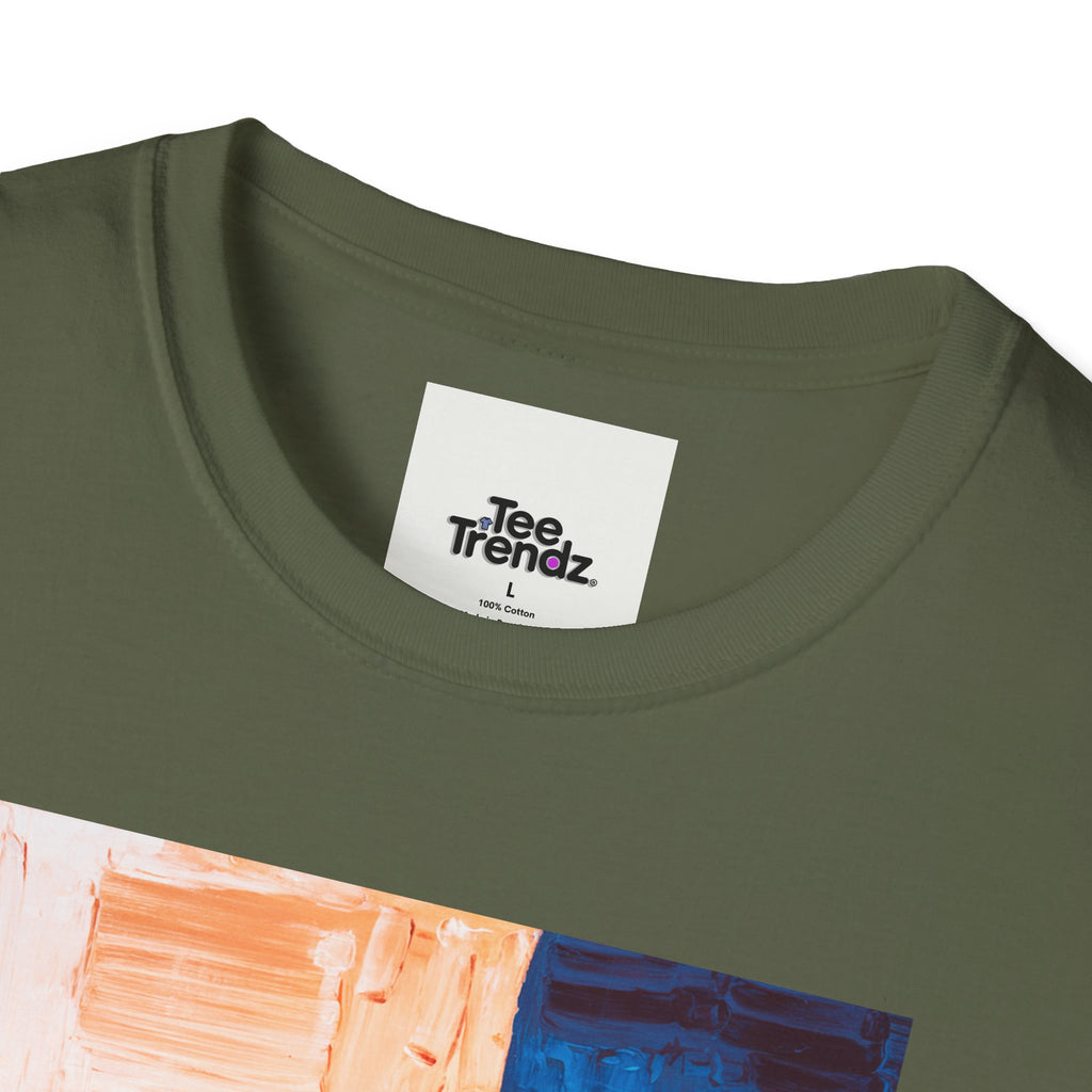 Abstract Color Block T-Shirt — Blue & Peach Modern Art Tee