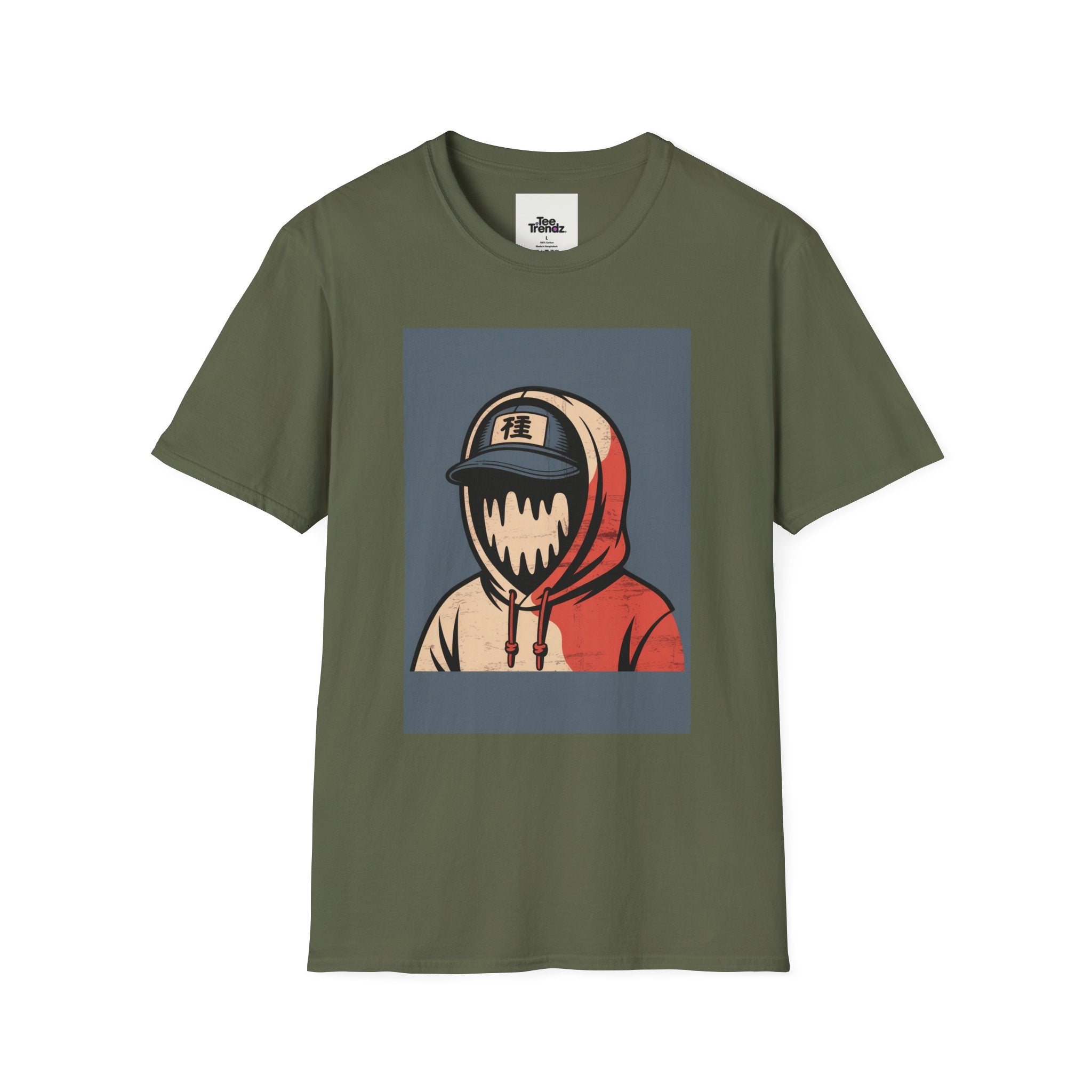 Hooded Mask Graphic T-Shirt — Streetwear Skater Hoodie Illustration
