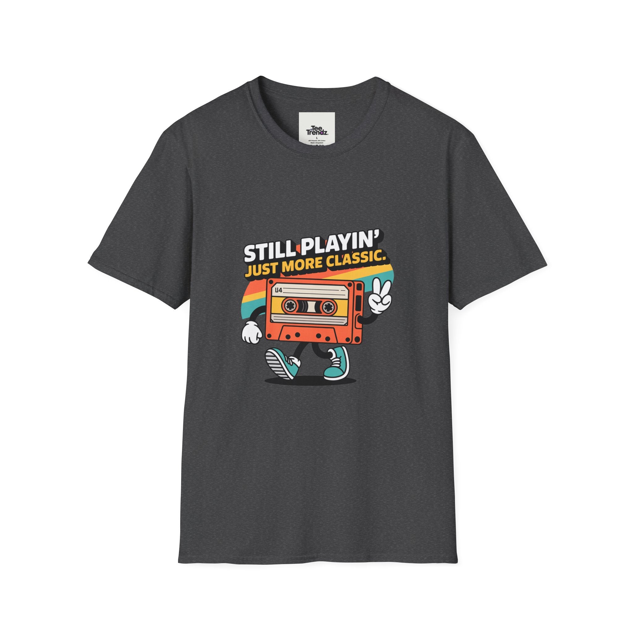 Retro Cassette Tee — "Still Playin' Just More Classic" Vintage Tape Shirt
