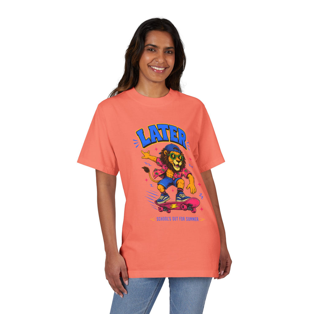 Later Skateboard Lion T-Shirt — "Later" Graphic Tee for Summer Vibes