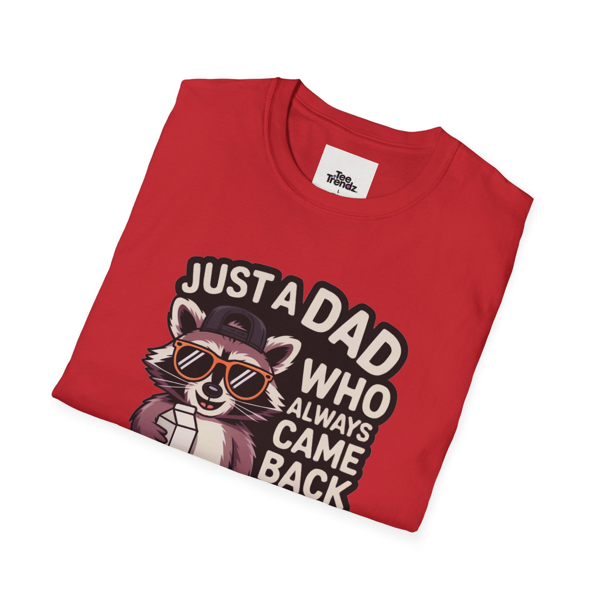 Dad T-Shirt — “Just a Dad Who Always Came Back With the Milk” Vintage Raccoon Design