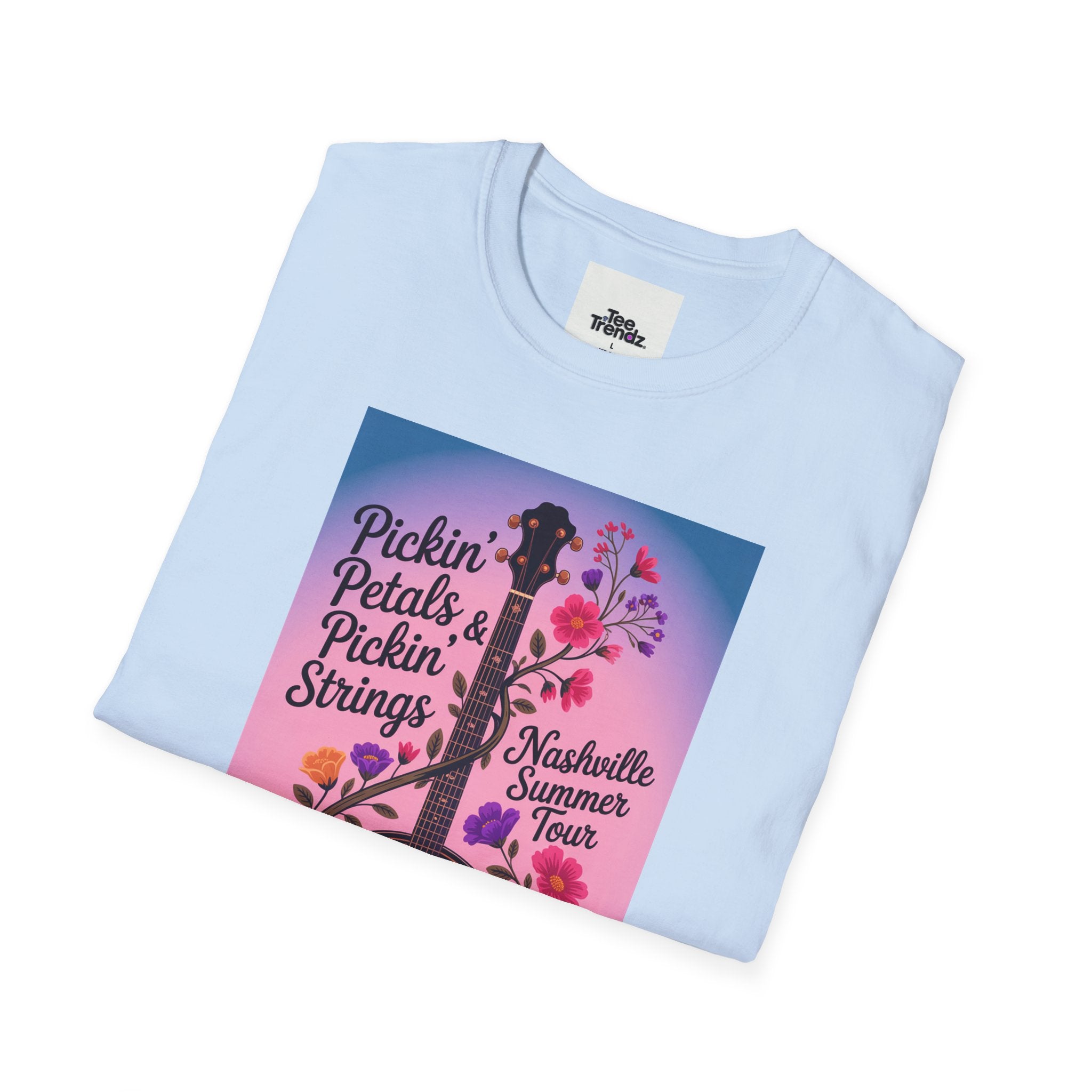 Banjo Floral Tee — "Pickin' Petals, Pickin' Strings" Nashville Summer Vibes