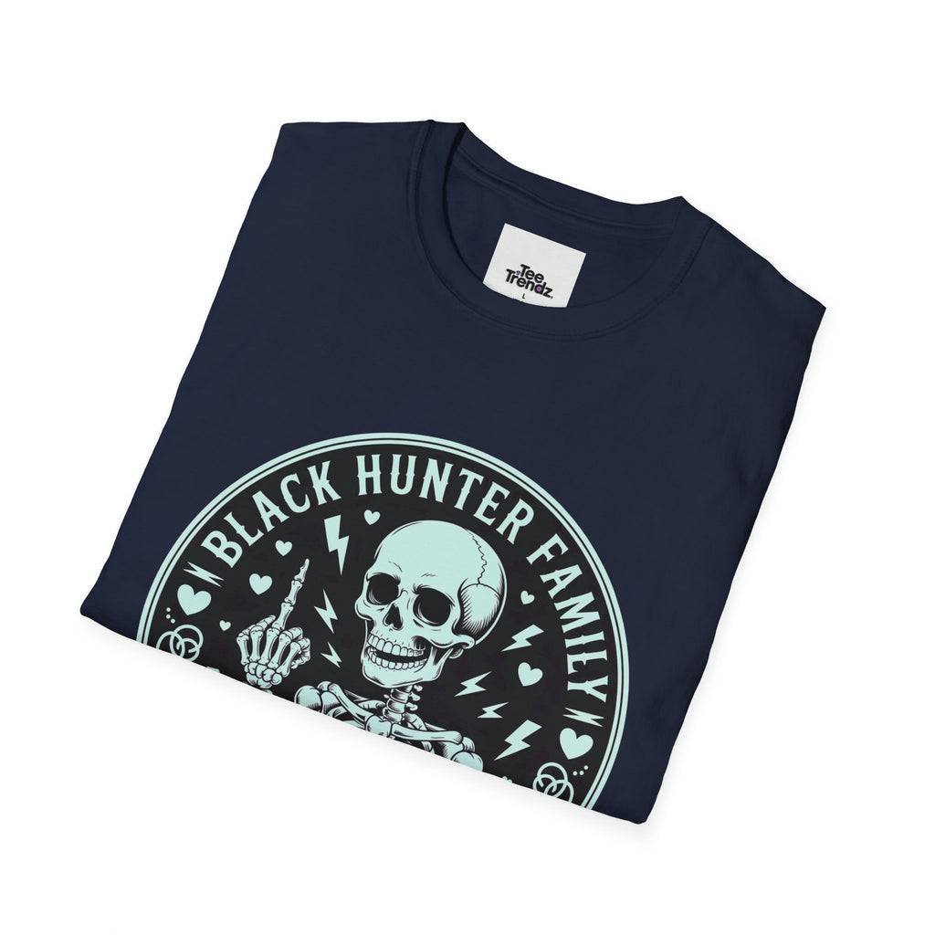 First Months Skeleton Family T-Shirt — "Black Hunter Family" Newborn Milestone Tee