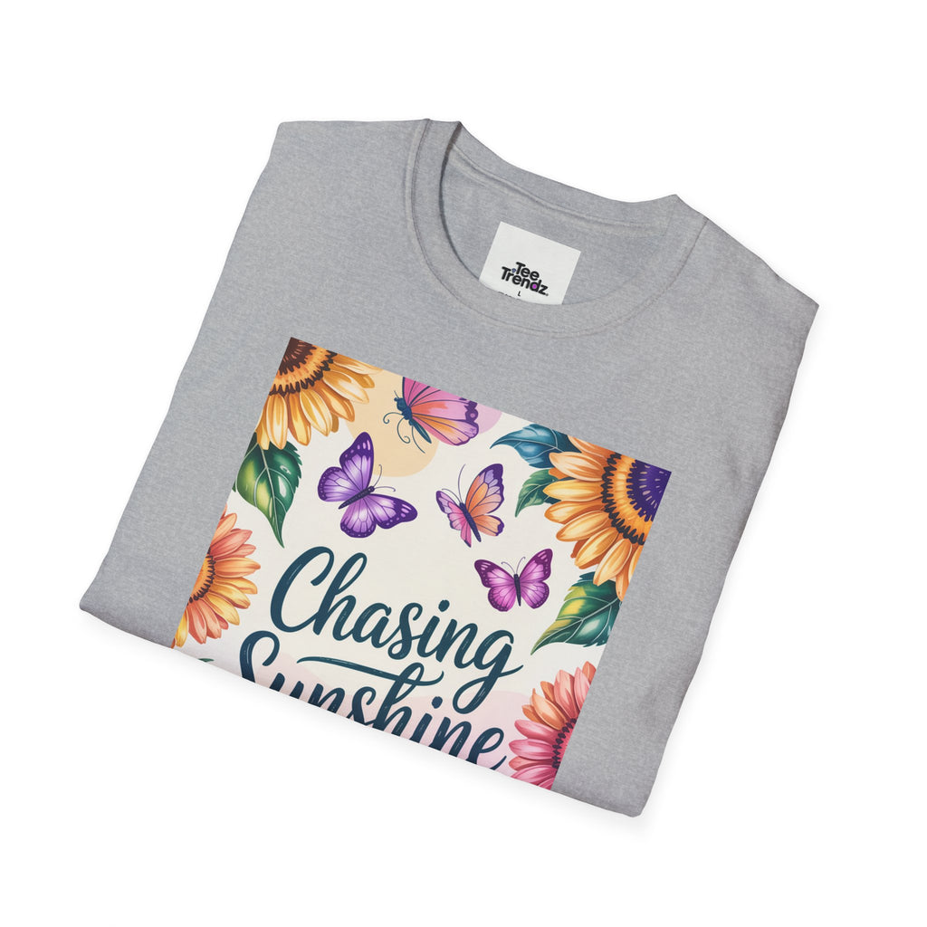 Chasing Sunshine T-Shirt — Floral Sunflower & Butterfly Graphic Tee