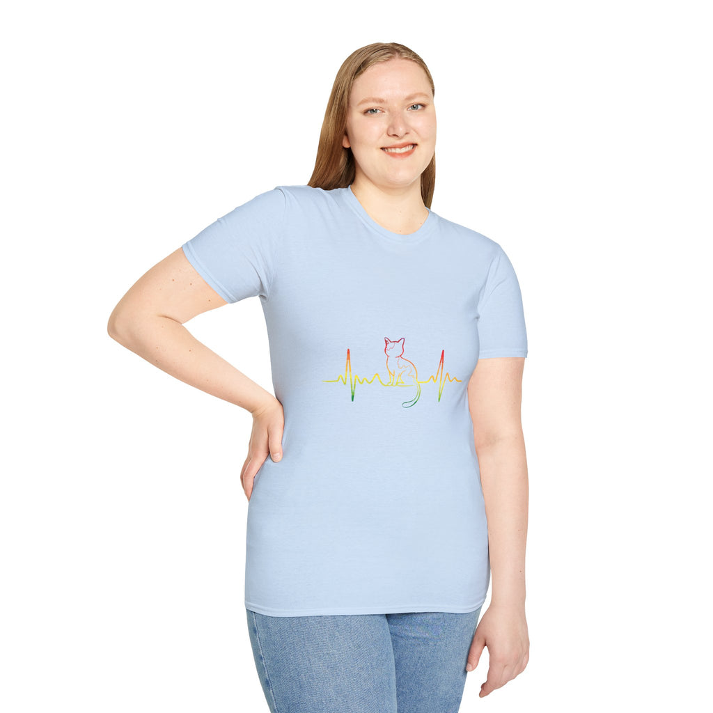 Cat Heartbeat T-Shirt — Rasta Outline Cat EKG Tee