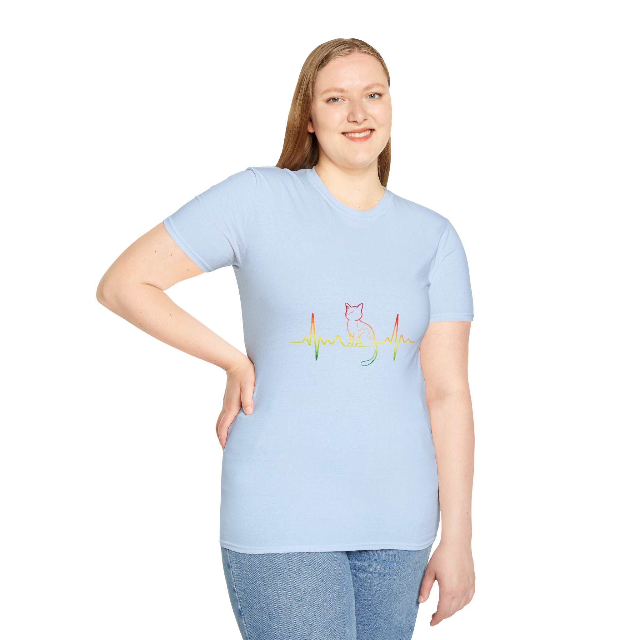 Cat Heartbeat T-Shirt — Rasta Outline Cat EKG Tee