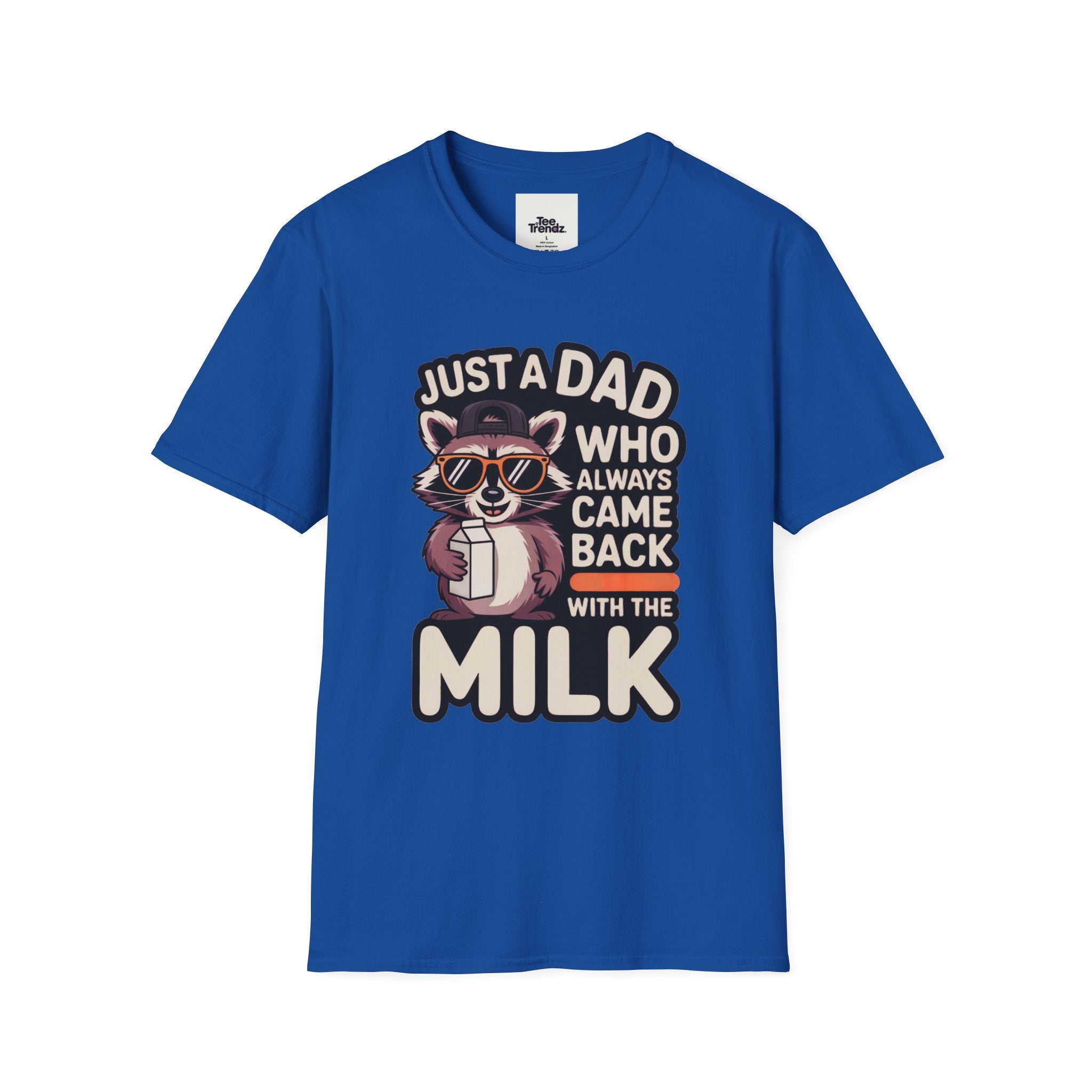 Dad T-Shirt — “Just a Dad Who Always Came Back With the Milk” Vintage Raccoon Design