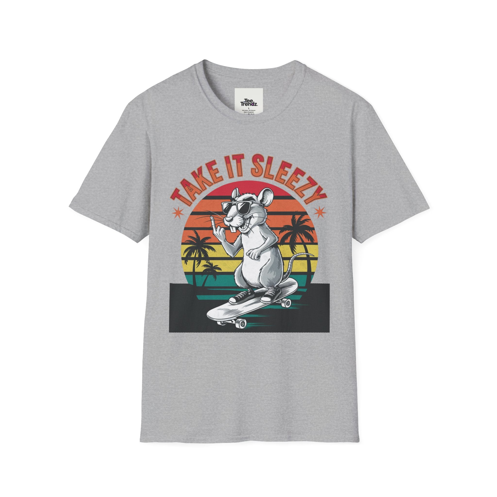 Take It Sleazy Skateboard Rat T-Shirt — Retro Sunset Beach Graphic Tee