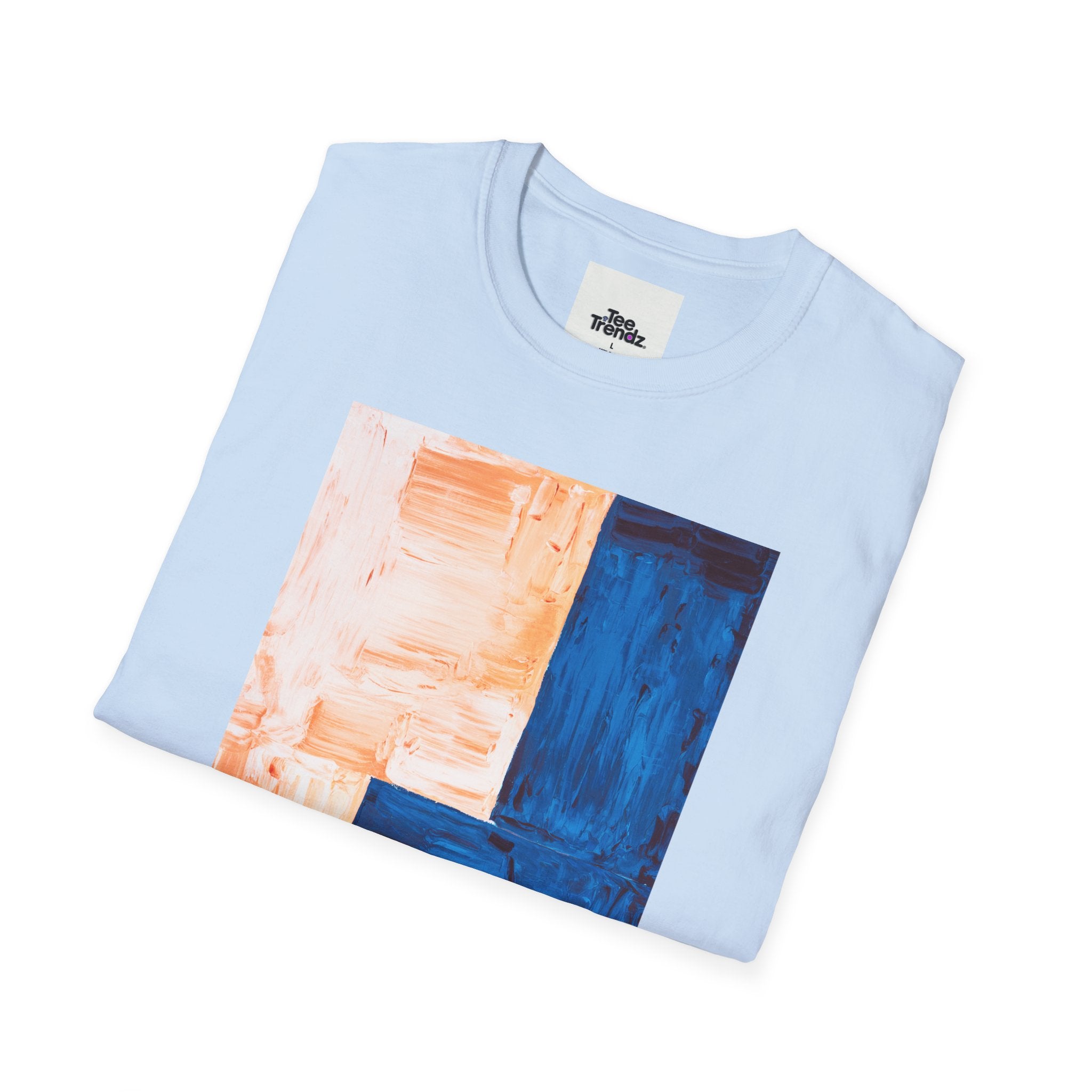Abstract Color Block T-Shirt — Blue & Peach Modern Art Tee