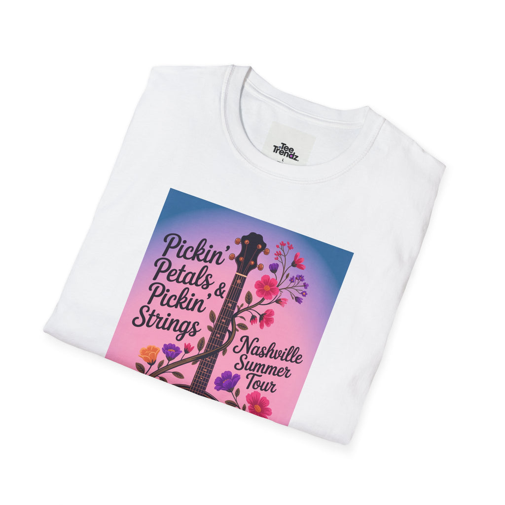 Banjo Floral Tee — "Pickin' Petals, Pickin' Strings" Nashville Summer Vibes