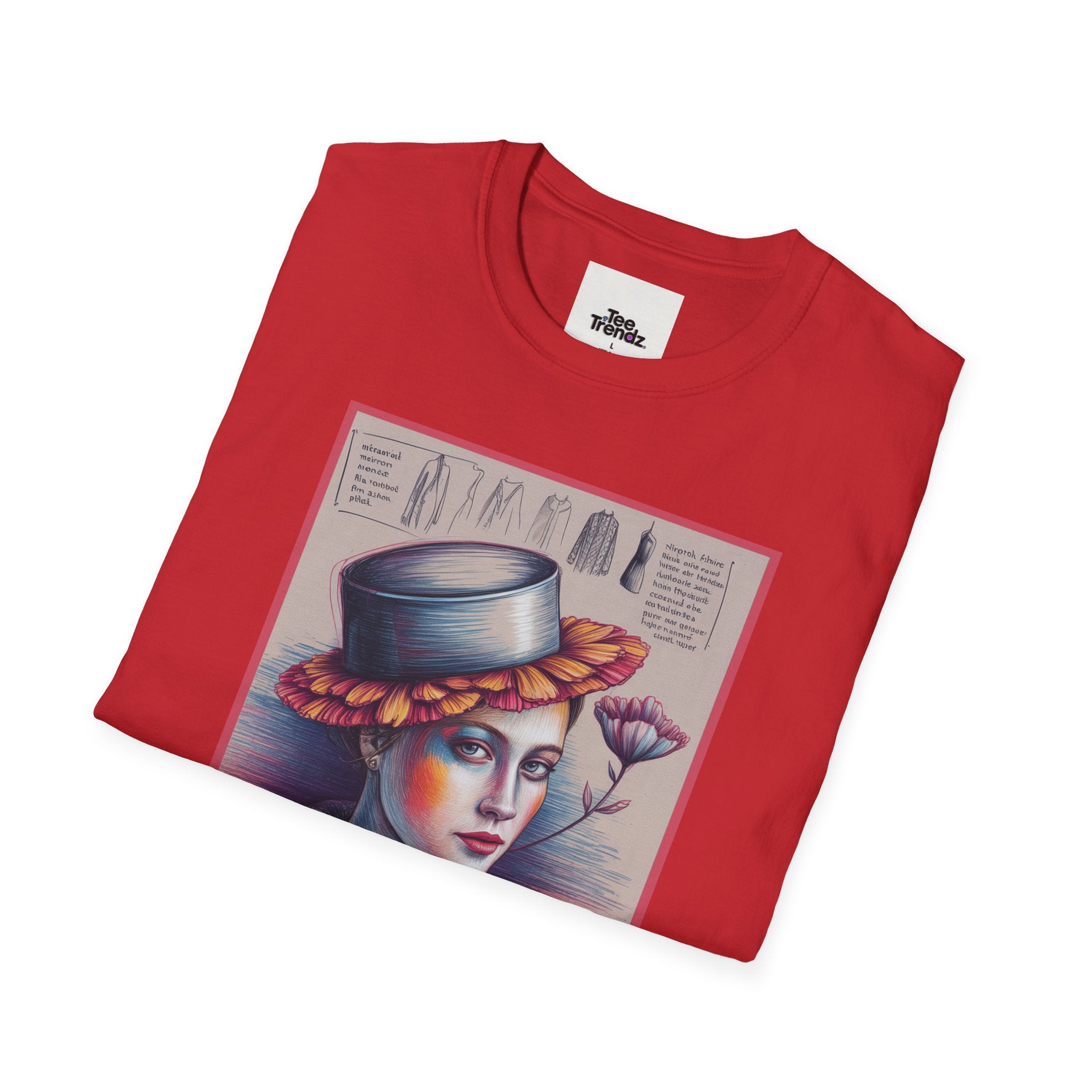 Vintage Portrait T-Shirt — Floral Hat Illustration