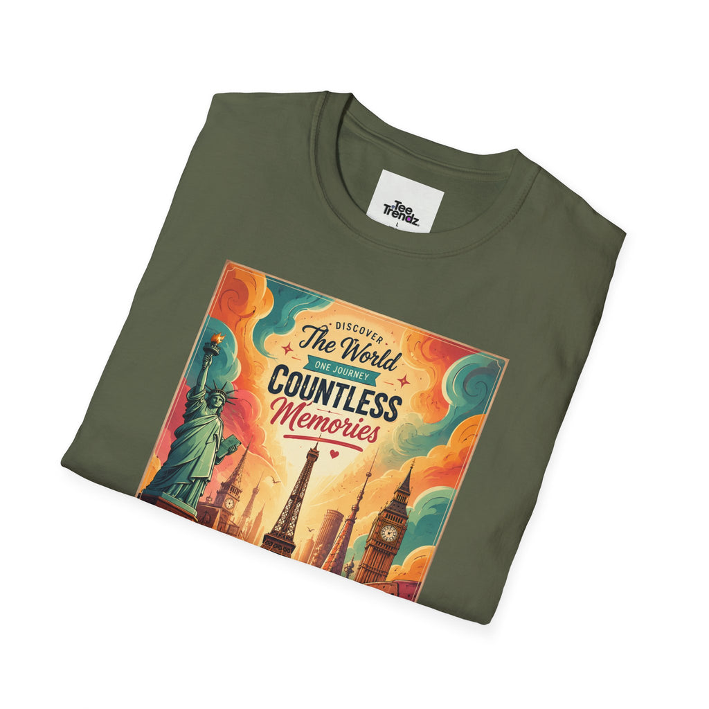 Travel Poster T-Shirt — 'The World, Countless Memories' Vintage Eiffel Tower Tee