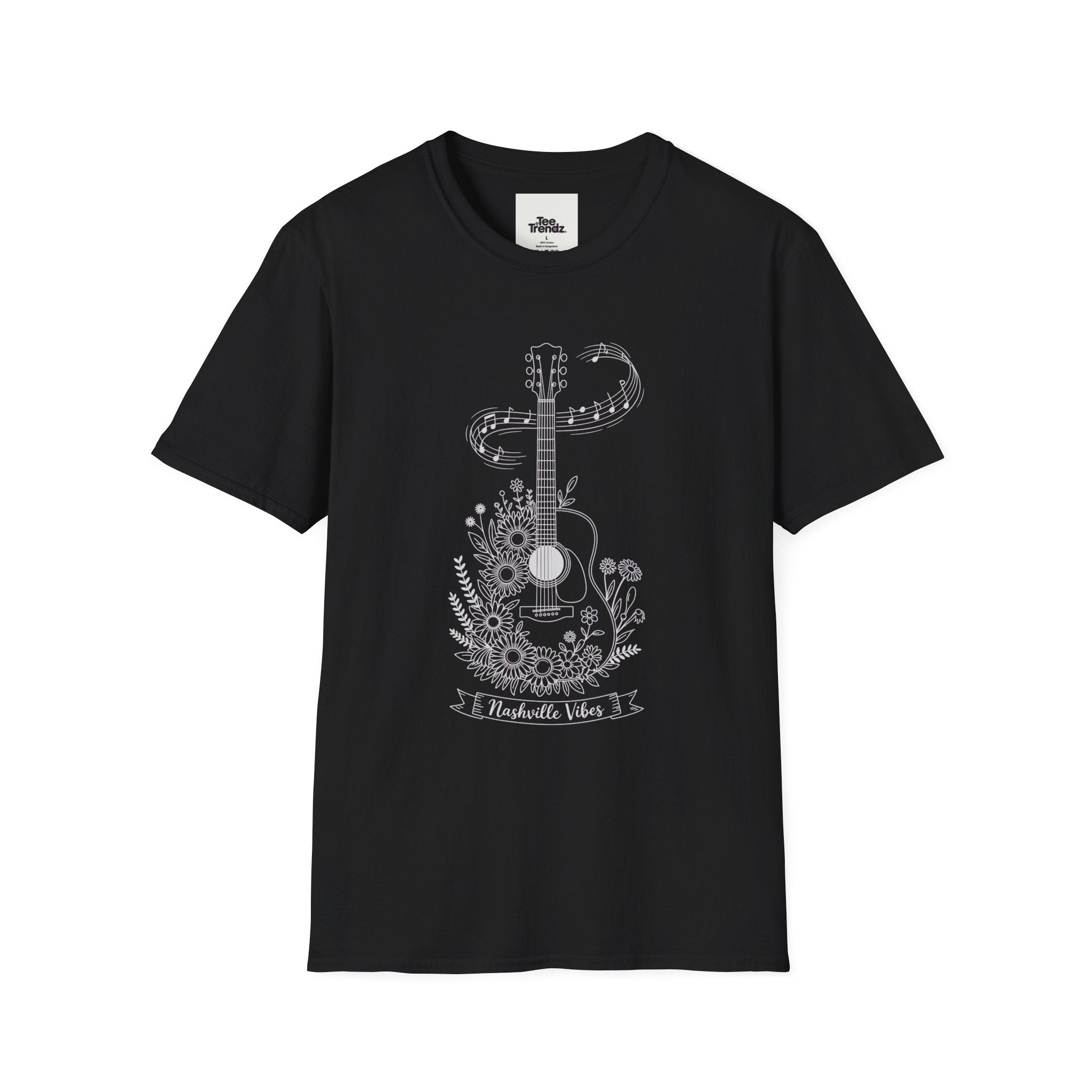 Acoustic Floral Guitar T-Shirt — 'A Heartwide Water I...' Music Tee for Songwriters & Folk Lovers