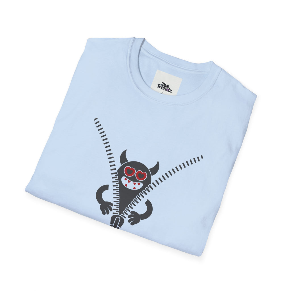 T-Shirt — Playful Monster Zipper Graphic Tee