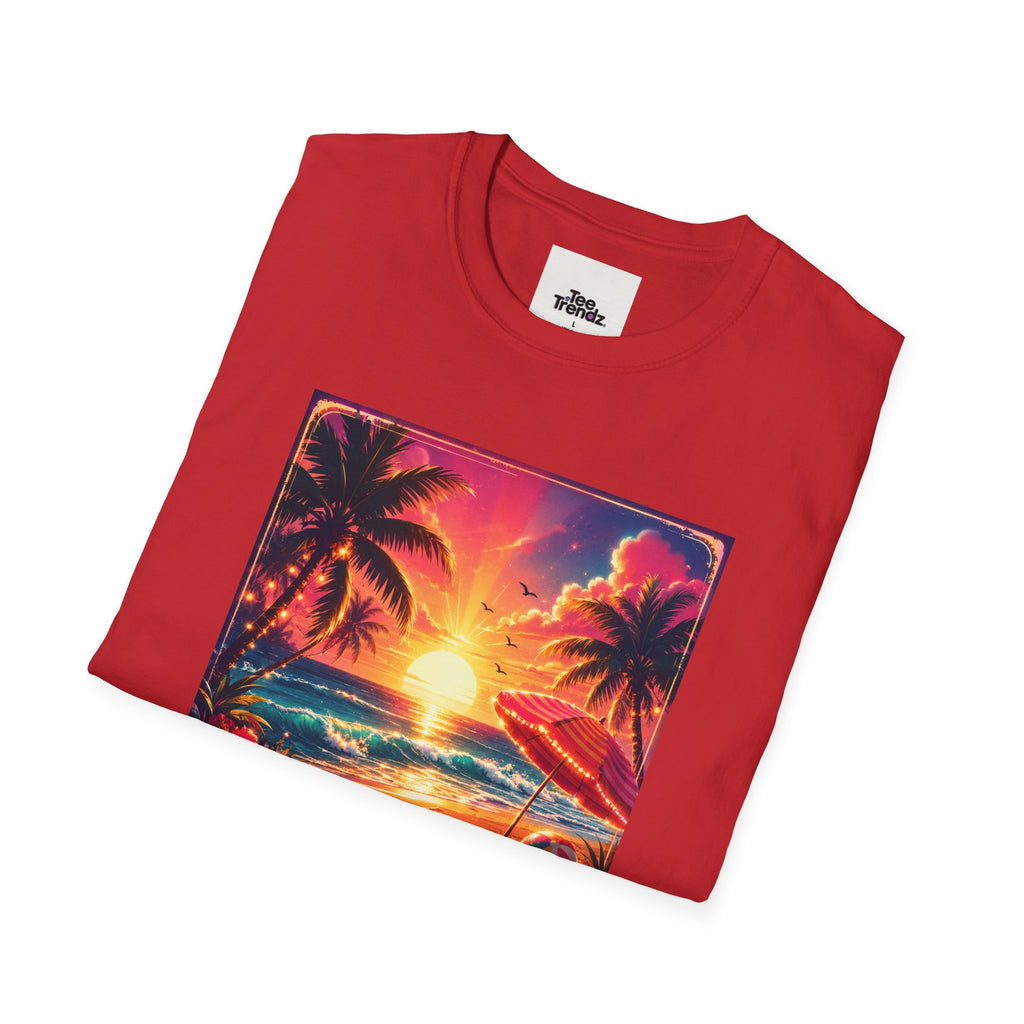 Summer Never Ends T-Shirt — Retro Tropical Sunset Beach Tee