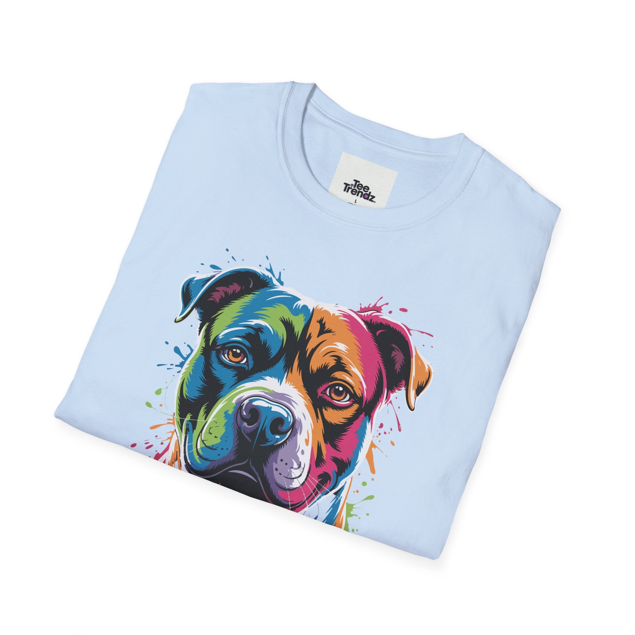 Colorful Pitbull Portrait T-Shirt — Vibrant Dog Art Tee
