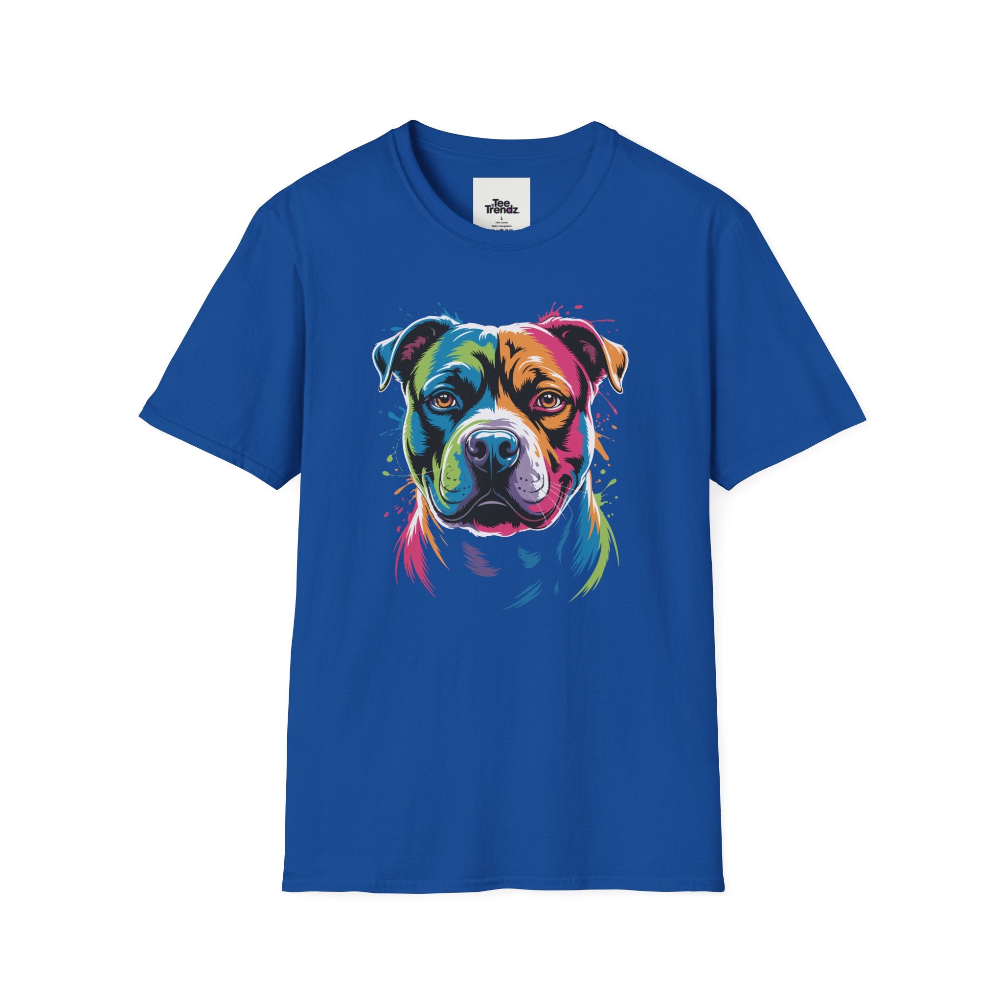 Colorful Pitbull Portrait T-Shirt — Vibrant Dog Art Tee